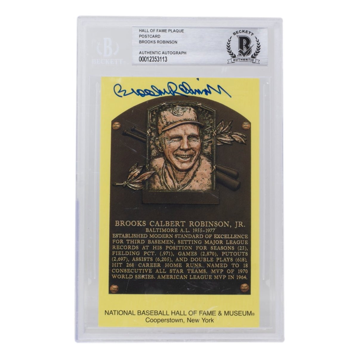 Brooks Robinson Autographed Baltimore Orioles Hall of Fame Plaque Postcard - BAS 113 Certified Memorabilia for Baseball Collectors & Sports Fans - Perfect for Display in Home, Office or Man Cave