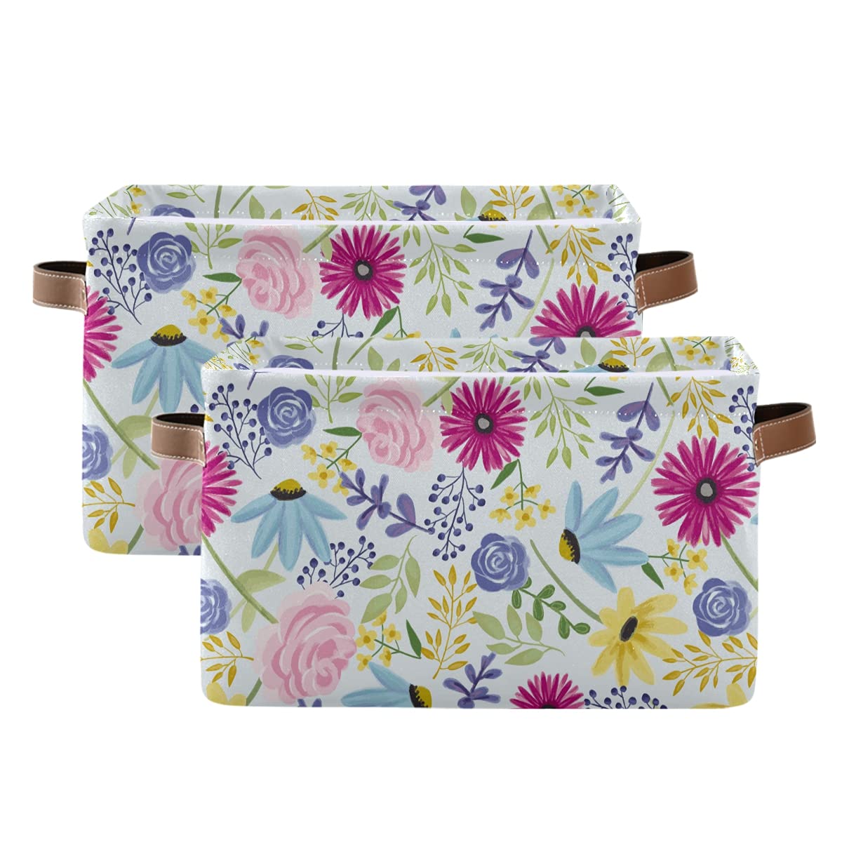 TSENQUE Fabric Storage Bins - Set of 2 Colorful Sunflower Storage Cube Boxes for Home Organization, Office, Closet, Kids Room | Perfect for Toys, Clothes & Seasonal Storage