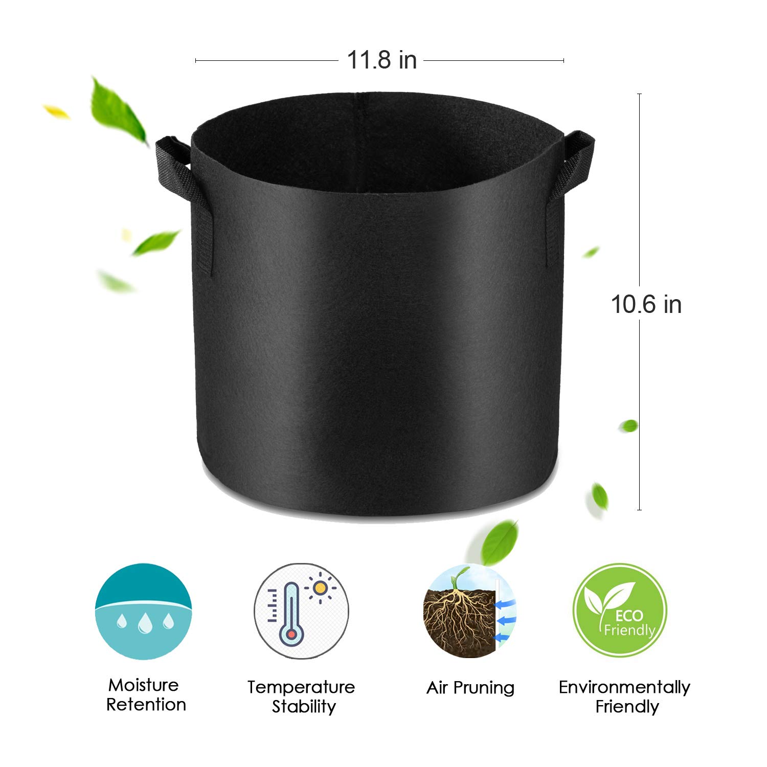 5-Pack 5 Gallon Heavy Duty Grow Bags - Thickened Nonwoven Fabric Plant Pots with Handles for Vegetables, Fruits & Flowers - Durable Container Gardening Solution for Indoor/Outdoor Planting (Black)