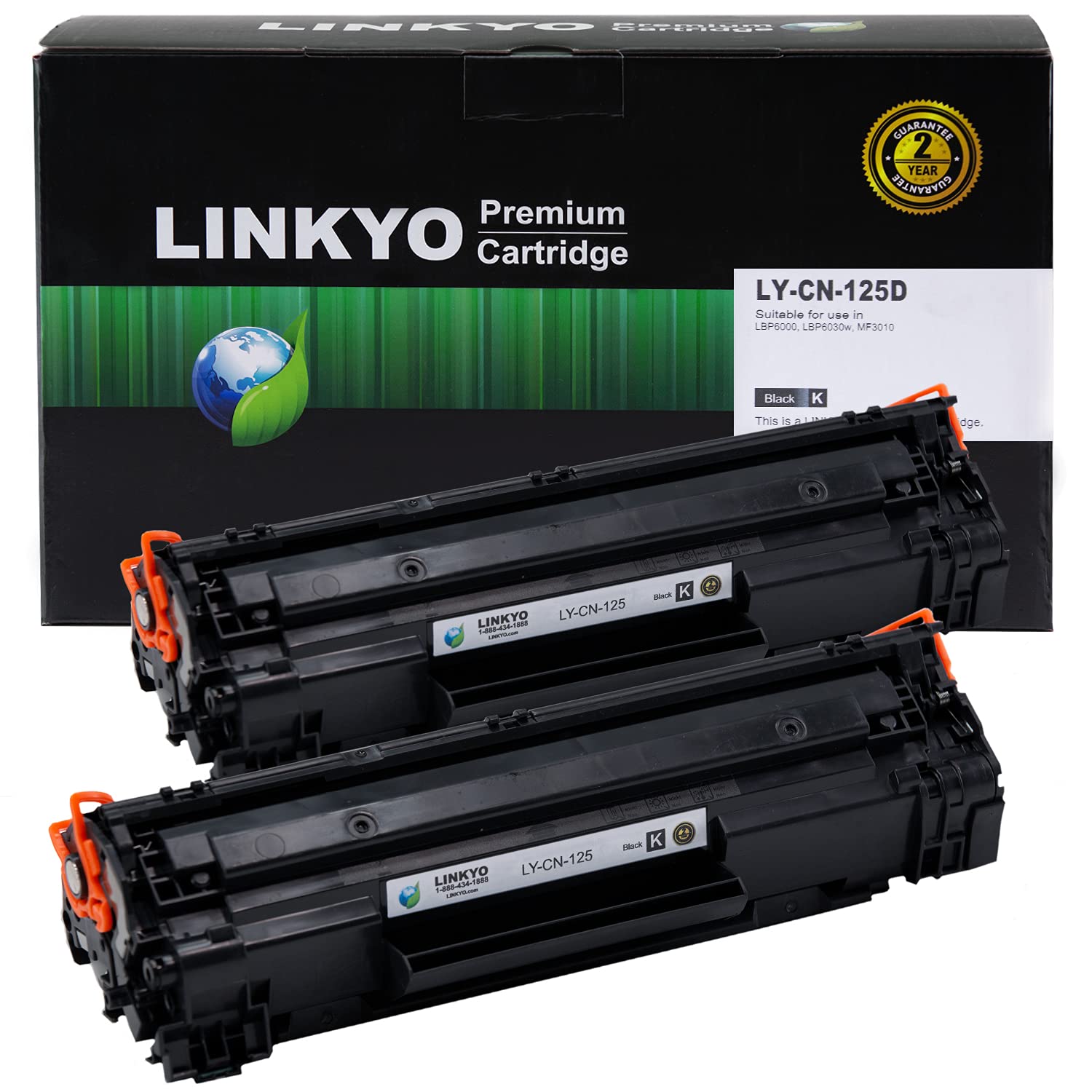 LINKYO Compatible Toner Cartridge Replacement for Canon 125 3484B001AA (Black, 2-Pack) - High Yield Printing for Home & Office Use
