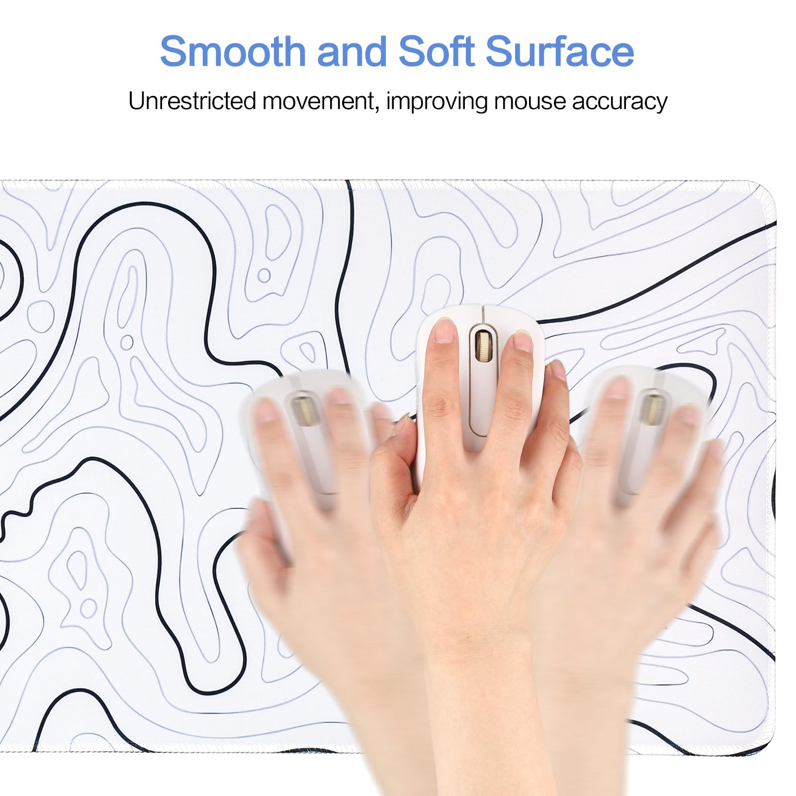 Large White Topographic Gaming Mouse Pad - 31.5''x11.8'' XL Desk Mat for Computer, Laptop, Keyboard | Perfect for Gaming, Office Work & Home Use