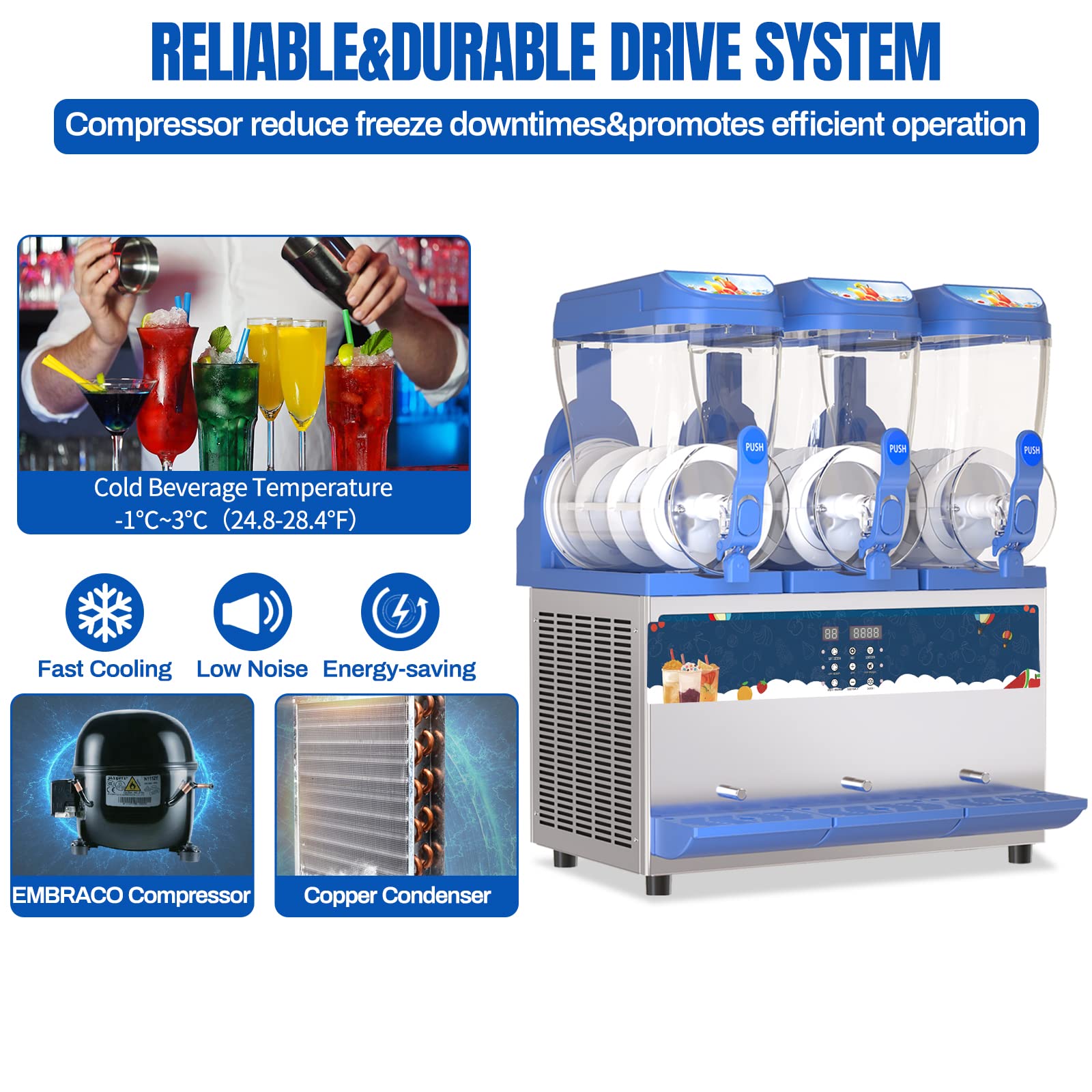 XPW 1200W Commercial Slushy Machine with 45L Stainless Steel Tanks - High-Efficiency Slushie Maker for Margaritas & Frozen Drinks - Perfect for Bars, Cafes, Restaurants & Party Events