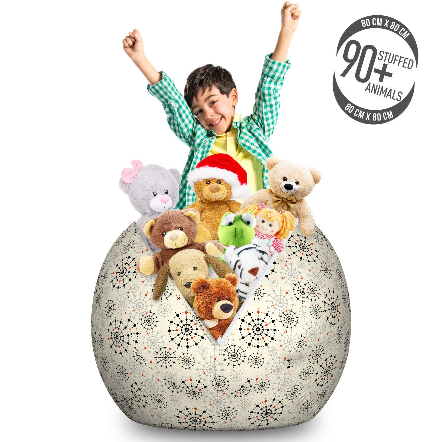 Ambesonne Modern Storage Toy Bag Chair - Large Washable Stuffed Animal Organizer with Abstract Far Eastern Design & Colorful Shadow Backdrop | Perfect for Kids' Room, Playroom & Nursery Organization