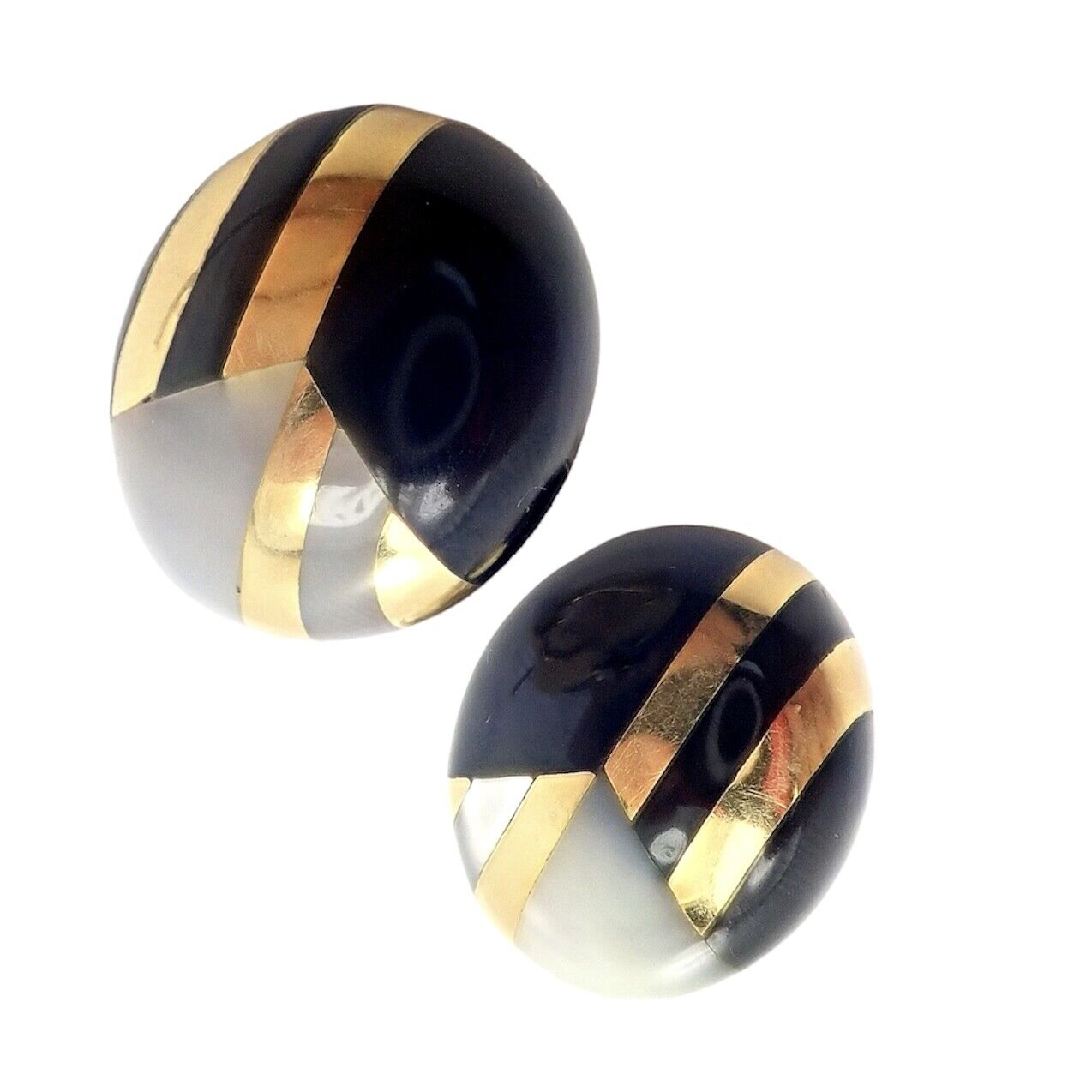 Tiffany & Co Cummings 18k Yellow Gold Mother of Pearl Black Jade Earrings - Luxury Vintage Dangle Earrings for Women - Perfect for Weddings, Parties & Special Occasions
