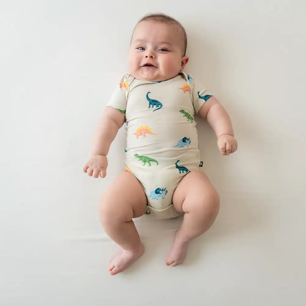 Kyte Baby Organic Cotton Short Sleeve Bodysuit - Soft Ecru Roar Print for Newborns & Infants | Perfect for Playtime, Daycare & Family Photos