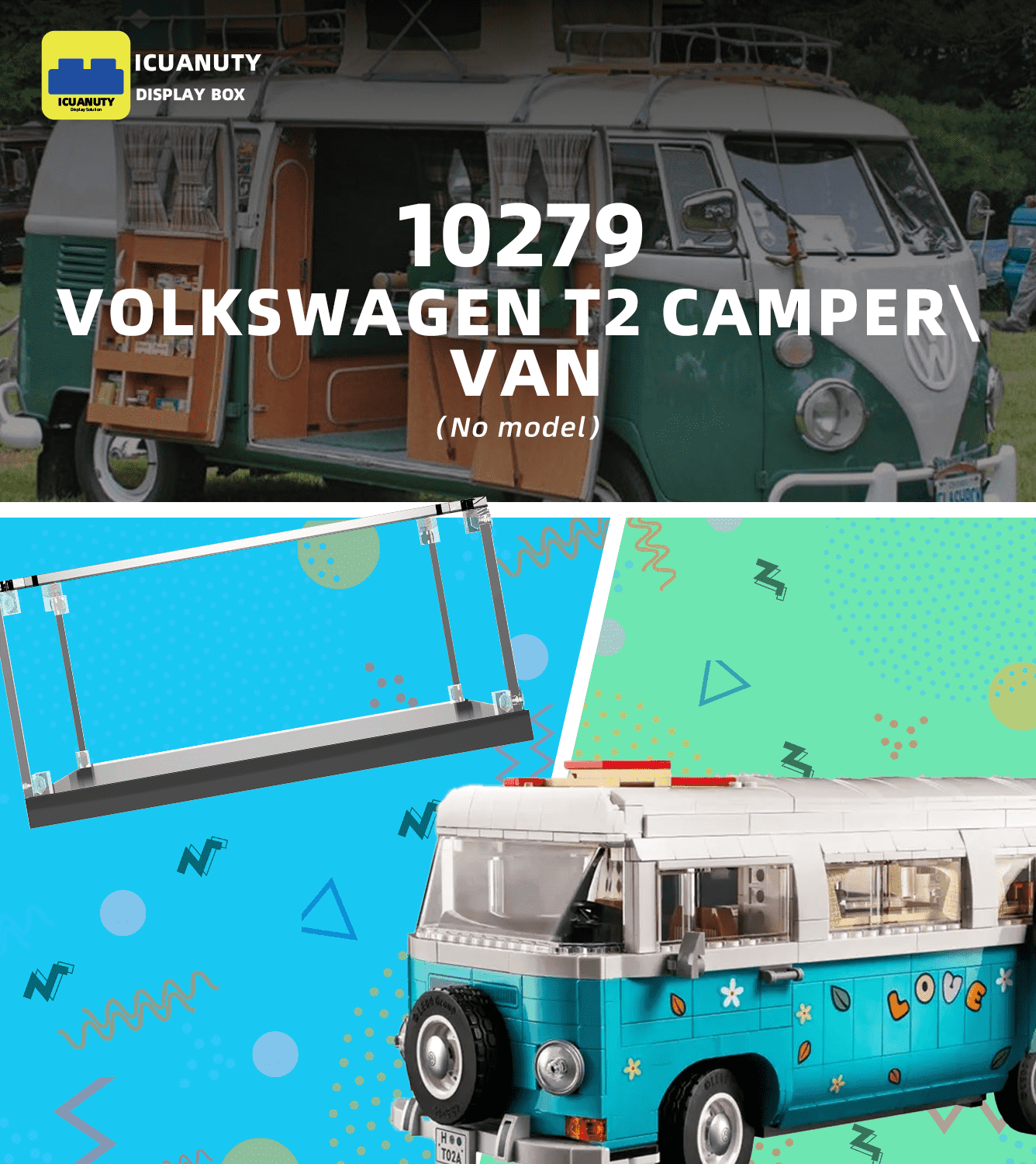 Lego Volkswagen T2 Camper Van 10279 Display Case - Premium Acrylic Showcase for Collectible LEGO Sets - Perfect for Home Decor, Office Display & Gift Giving