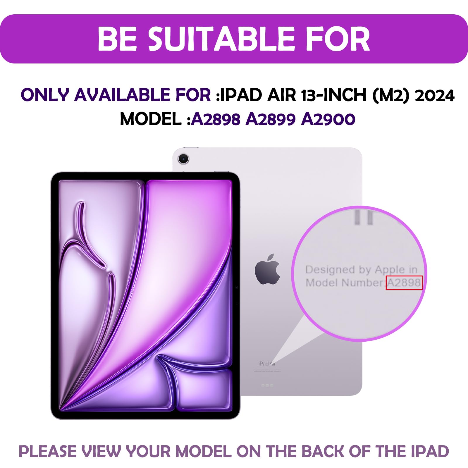 Compatible with iPad Air 13 Inch M3 2025/M2 2024 Case with Pencil Holder - Shockproof TPU Back Cover, Auto Sleep/Wake Function & iPad Pencil Charging - Stylish Black Purple Leopard Print Design for Women Men & Teens - Perfect for Work, School & Travel Protection