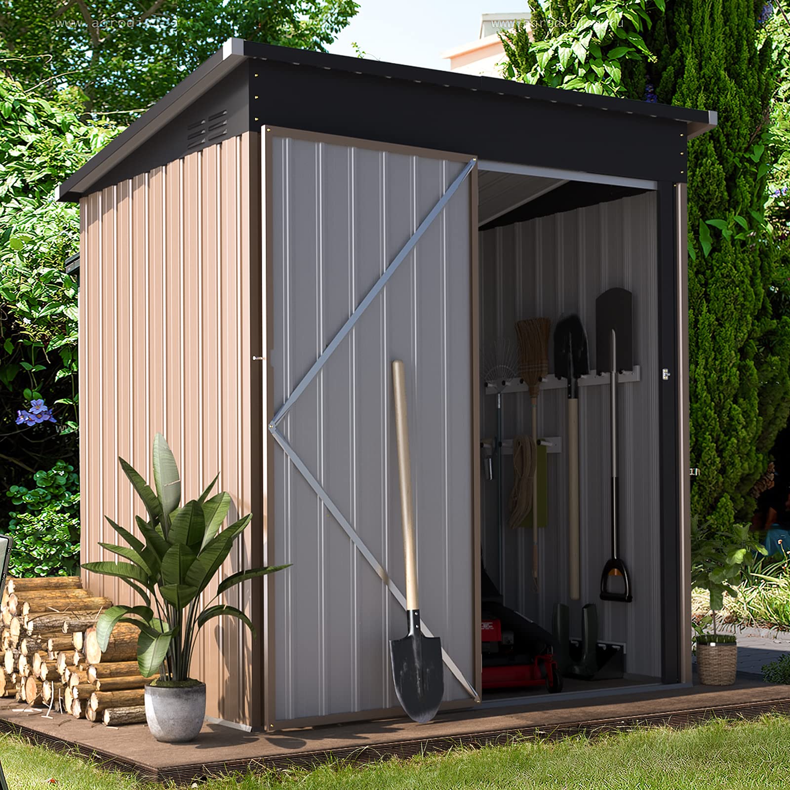 AECOJOY 5' x 3' Outdoor Metal Storage Shed - 16.6 Sq.Ft Lockable Utility Shed for Garden Tools, Lawn Equipment & Backyard Organization | Perfect for Patio, Yard & Outdoor Storage Solutions