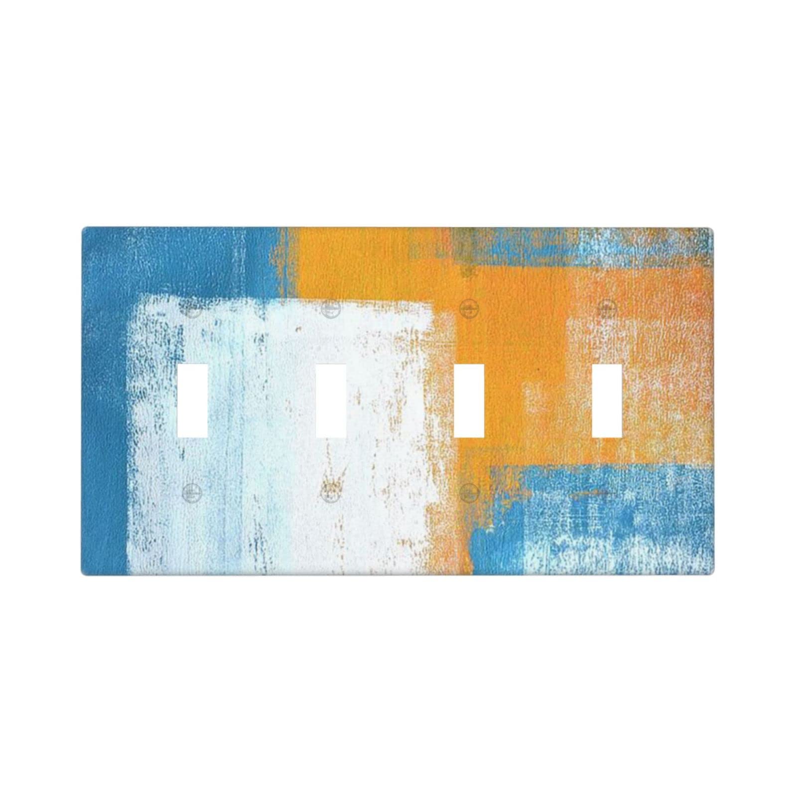 Abstract Orange Blue White Quad Toggle Light Switch Cover - Decorative 4 Gang Wall Plate - Funny Lightswitch Faceplate 4.5 x 8.0 Inch - Perfect for Living Room, Bedroom, Office & Modern Home Decor