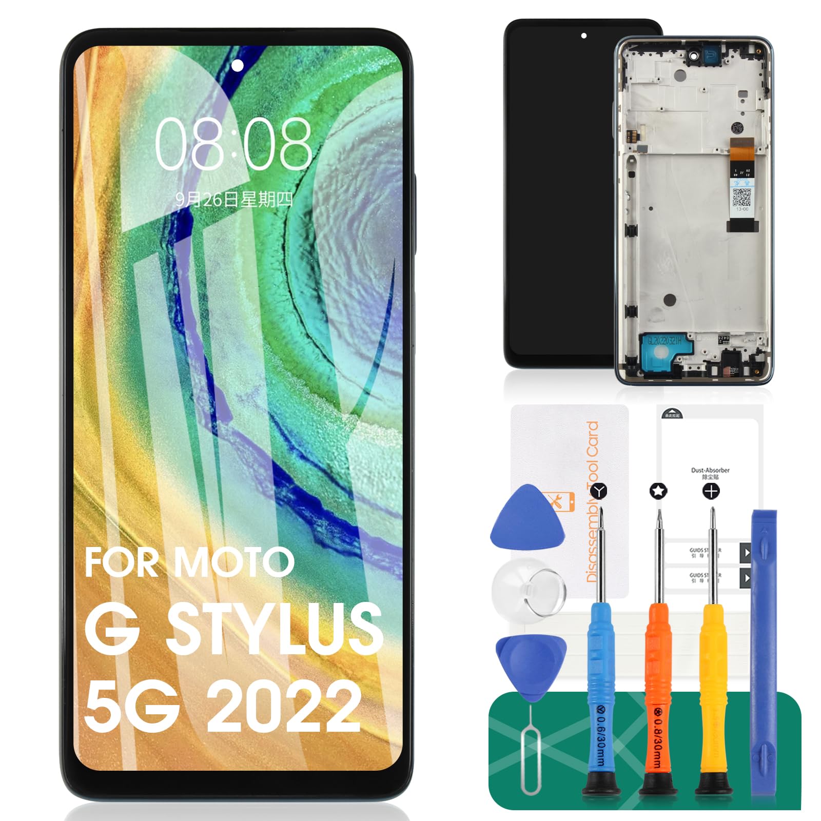 Motorola Moto G Stylus 5G 2022 (XT2215-4) LCD Screen Replacement Kit - Digitizer Touch Screen Assembly with Frame - Repair & DIY Fix for Cracked or Damaged Display - Perfect for Home, Office, or Travel Use