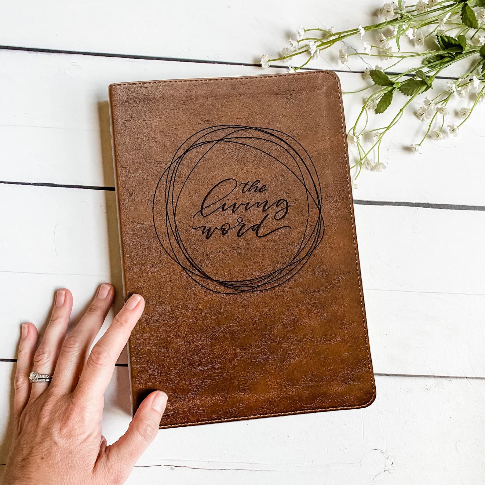Hand Illustrated & Laser Engraved NLT Filament Bible - Brown Leather Cover with Optional Name Engraving - Perfect Personalized Gift for Weddings, Baptisms, Graduations & Birthdays - Ideal for Religious Ceremonies, Bible Study & Spiritual Gifting