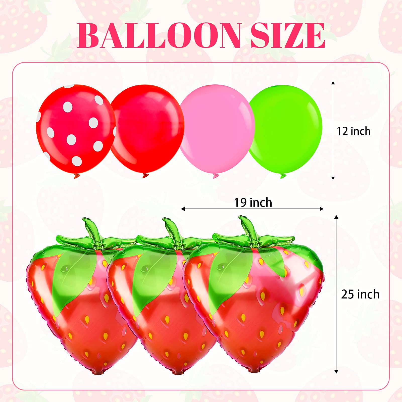 33 Pieces Strawberry Balloons with Polka Dots - Latex & Foil Balloon Set for 1st Birthday Party Decorations, Baby Shower, Summer Fruit Themed Events - Perfect for Girls' Sweet Party, Gender Reveal & Dessert Table Decor (Red)