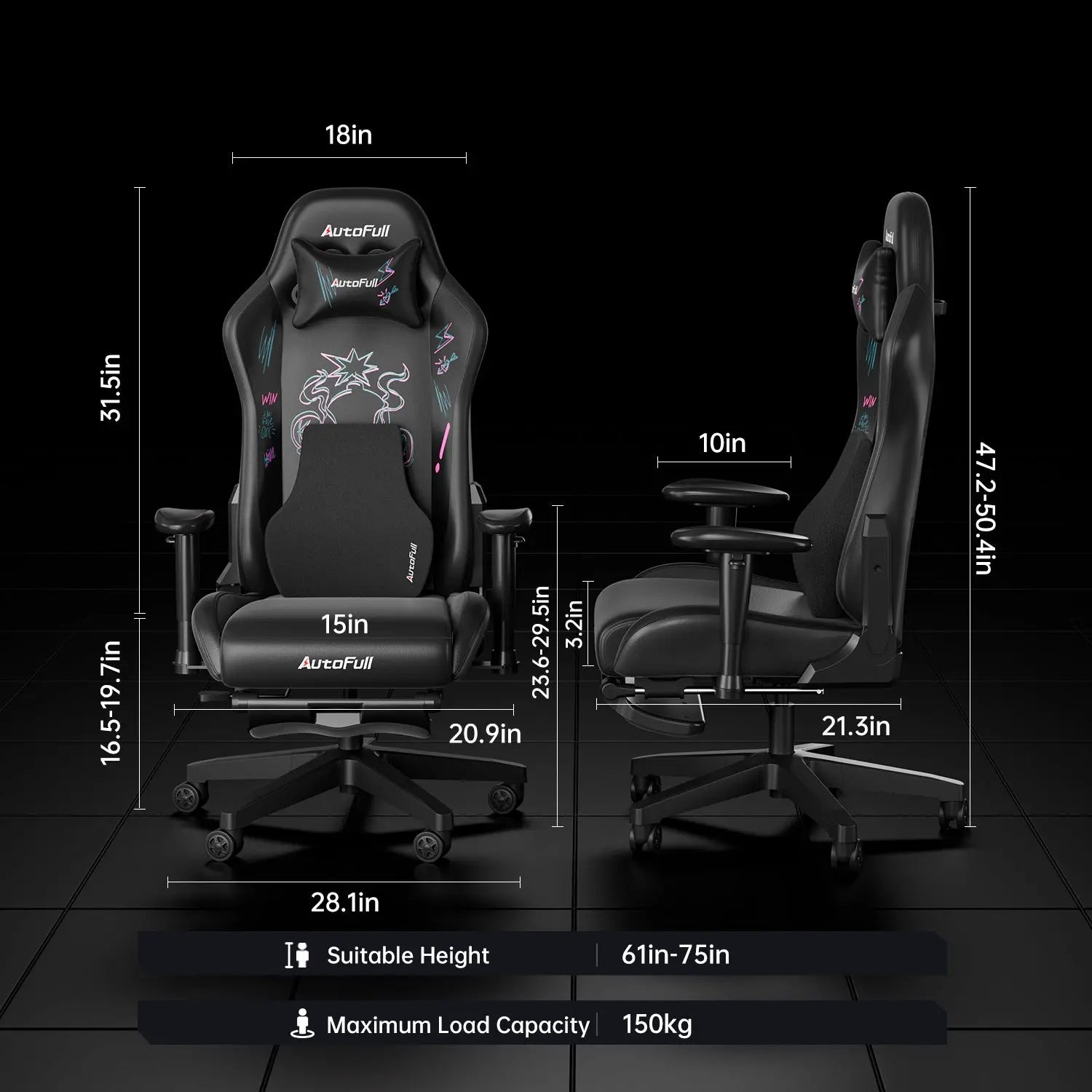 AutoFull C3 Ergonomic Gaming Chair with Adjustable Lumbar Support - Comfortable Racing Style Computer Chair for PC Gamers & Office Workers, Perfect for Long Gaming Sessions & Home Office Use