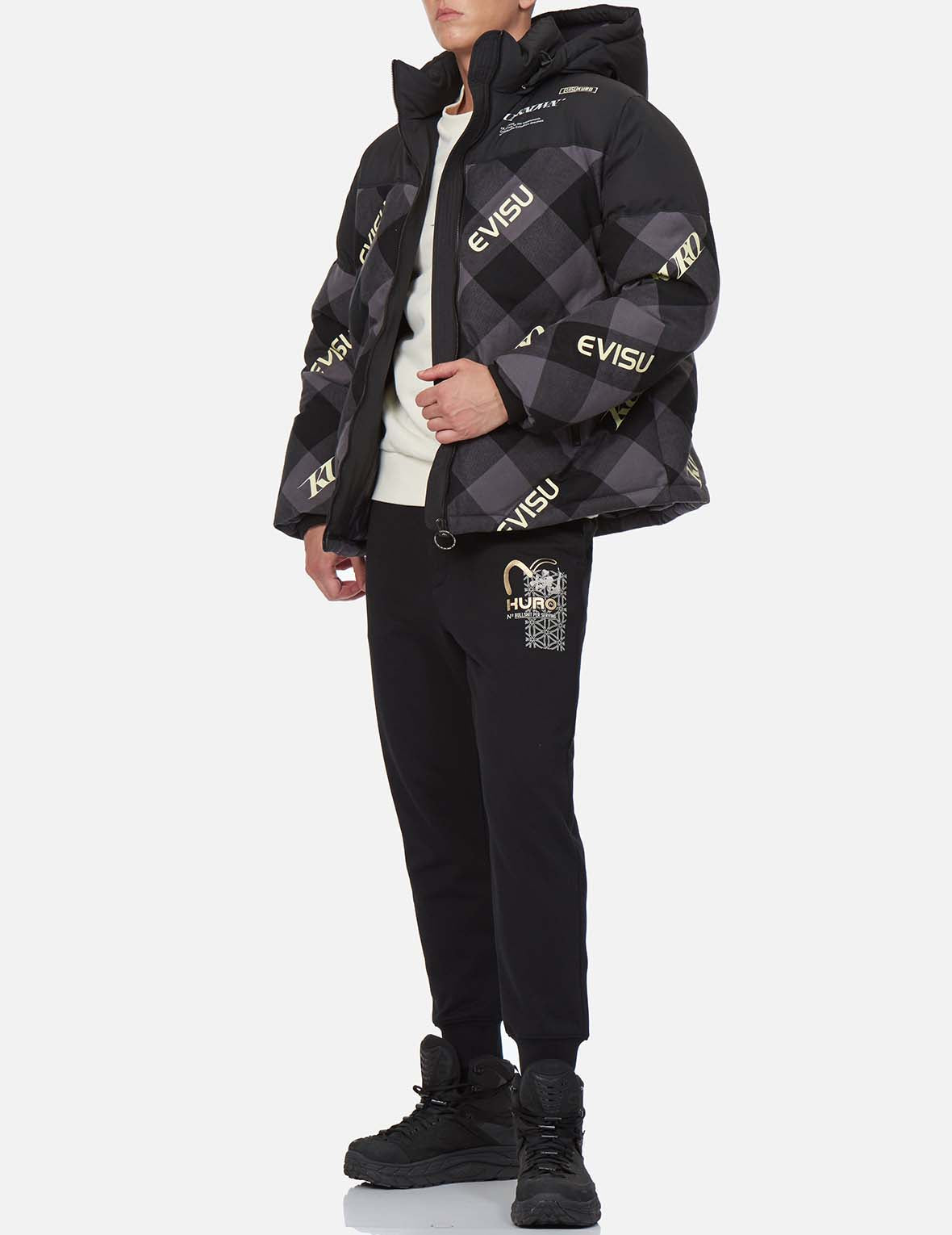 Stylish Logo Print Plaid Down Jacket for Men & Women | Warm Winter Coat with Insulated Filling | Perfect for Outdoor Activities, Skiing & Cold Weather Fashion