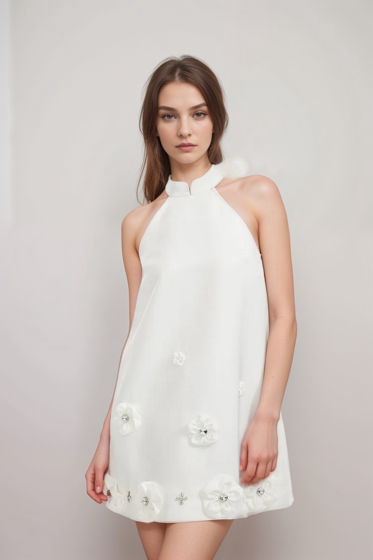 Elegant Aubrie Faux Flower Embellished Dress for Women - Perfect for Weddings, Parties & Special Occasions