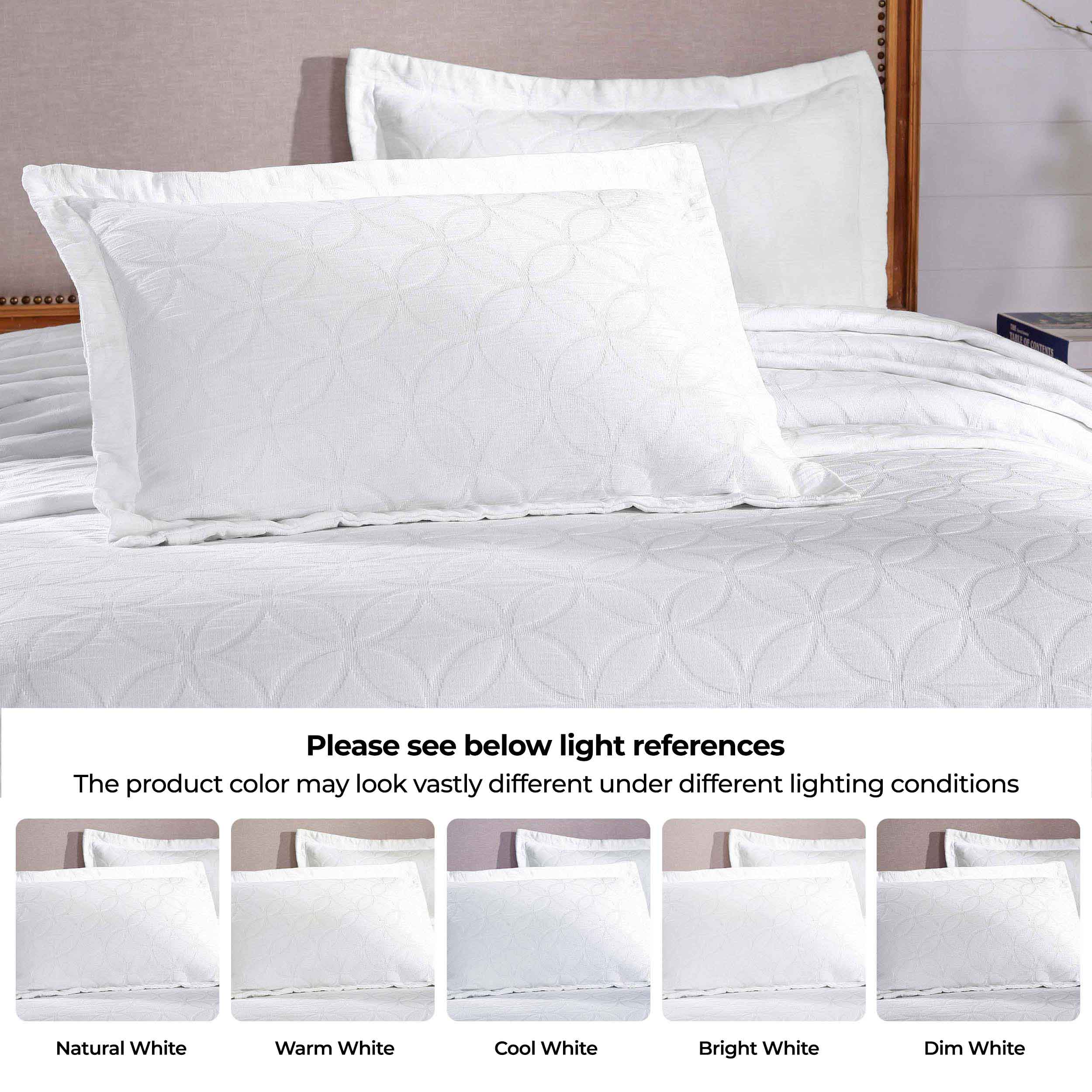 Serenity Cotton Matelasse Celtic Circle Airy Bedspread Set - Queen Size Lightweight Quilted Coverlet with All-Over Embroidery for Bedroom Decor, Guest Room & Cozy Home Styling