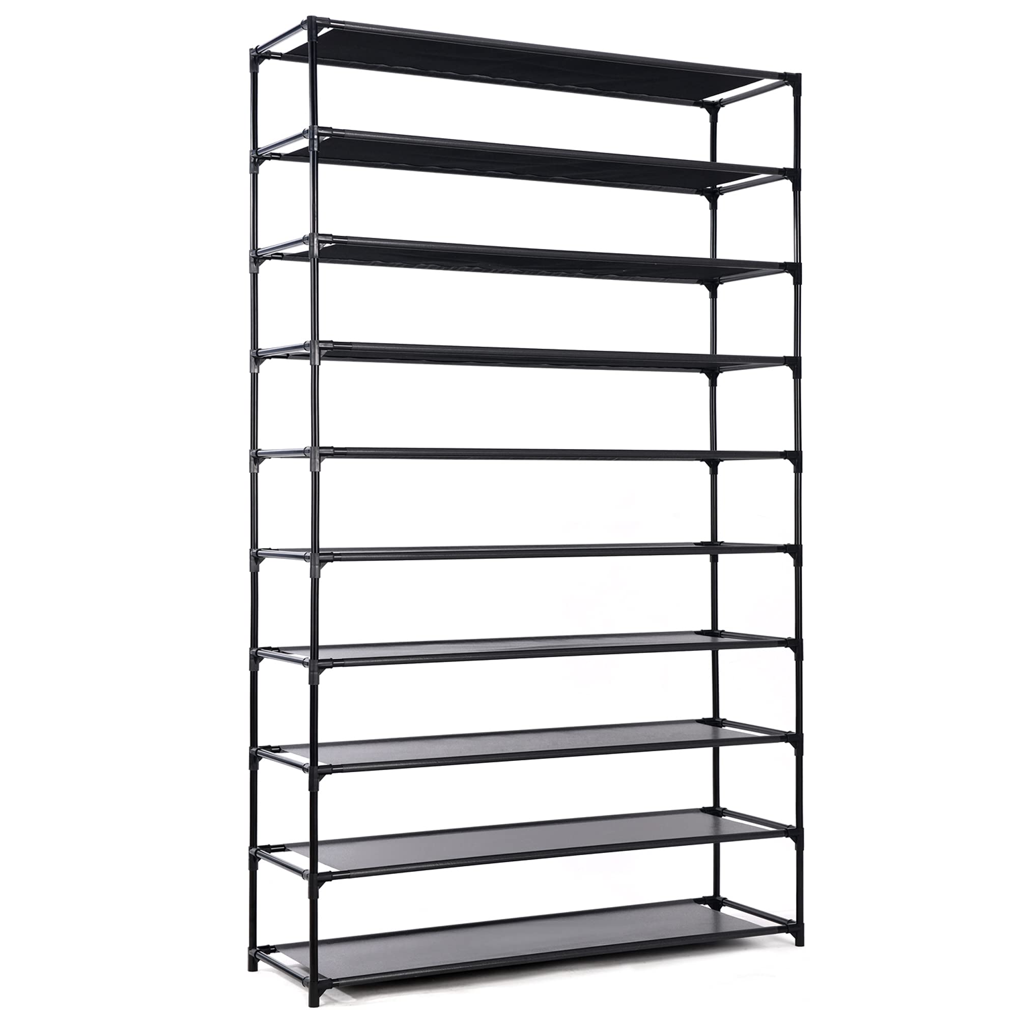 50 Pairs Shoe Rack Organizer - 10-Tier Space Saving Shoe Shelf for Bedroom, Closet & Entryway | Non-Woven Fabric Shoe Storage | Perfect for Small Spaces & Shoe Lovers (Black)