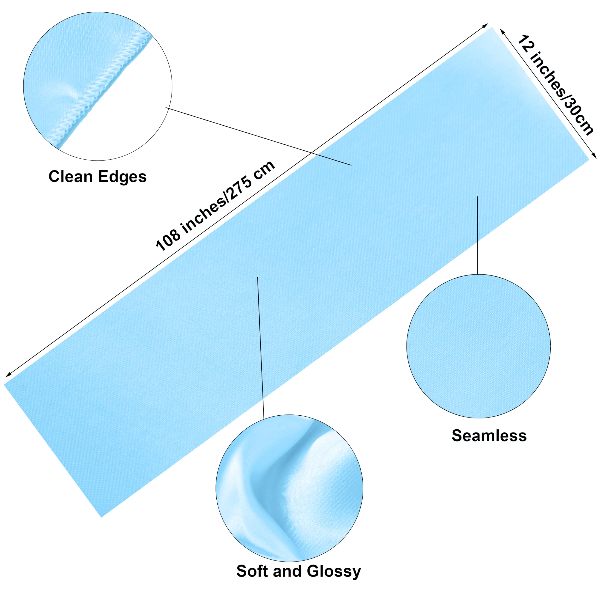 Fynite 2 Pack Baby Blue Satin Table Runner 12 x 108 Inches Long - Elegant Wedding Banquet & Birthday Party Table Decor - Smooth Silky Fabric for Dining Room & Event Centerpieces - Perfect for Holiday Celebrations & Home Decor