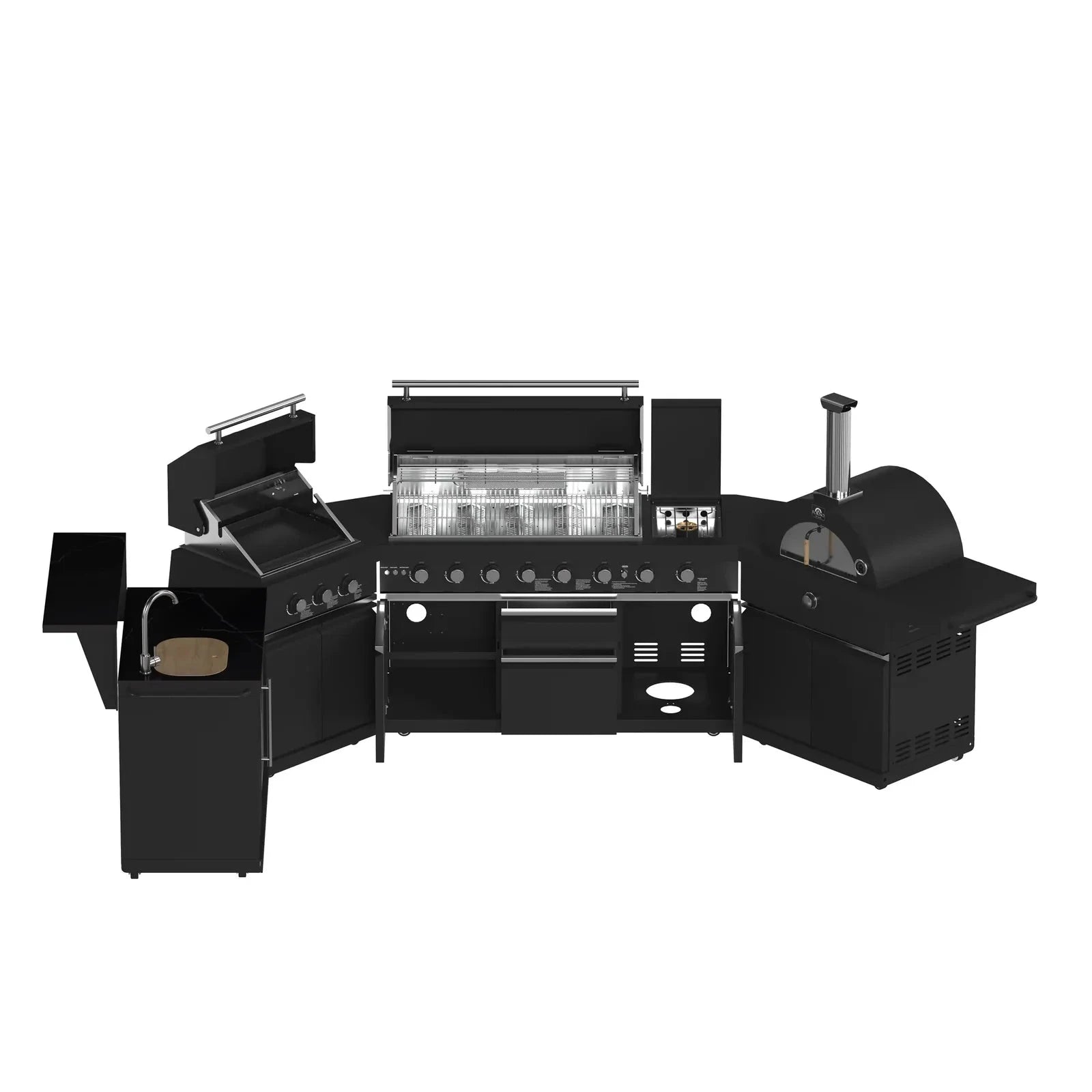 Forno All'Aperto FODKT2568BLK Outdoor Kitchen Set - Premium Stainless Steel BBQ Grill Island with Side Burner & Storage - Perfect for Backyard, Patio, and Poolside Entertaining
