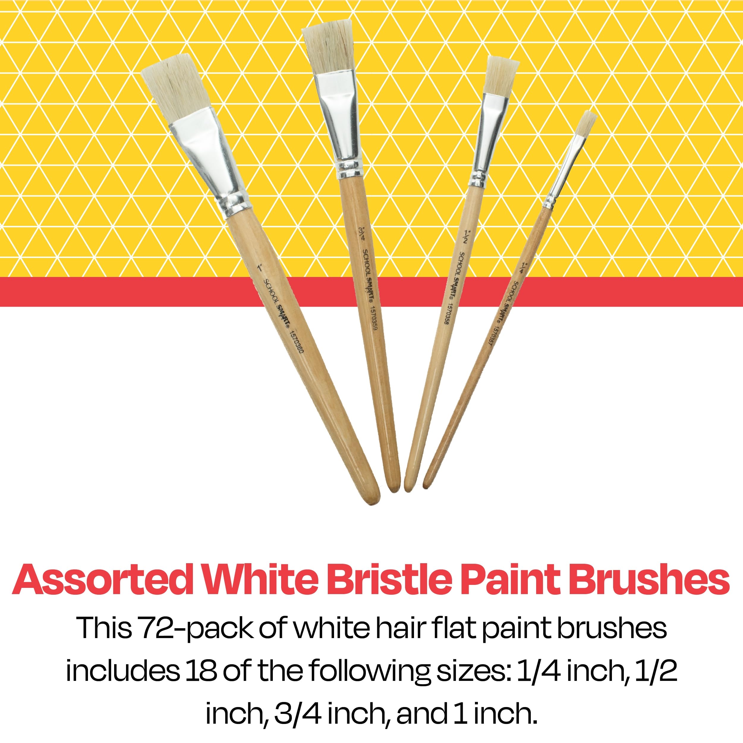 School Smart Interlocked White Paint Brushes Bulk Set of 72 - Assorted Sizes for Classroom, Art Projects & DIY Crafts - Perfect for Kids Painting, Watercolor, Acrylic & School Art Supplies