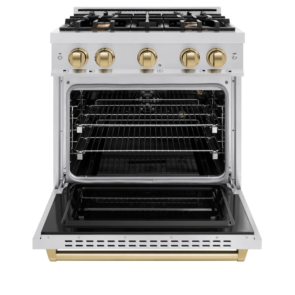 ZLINE Autograph Edition 30 Inch 4.2 Cu Ft Classic Gas Range with 4 Burner Cooktop & Convection Gas Oven - Stainless Steel with Champagne Bronze Accents (CGRZ 30 CB) - Perfect for Modern Kitchens, Home Chefs & Gourmet Cooking