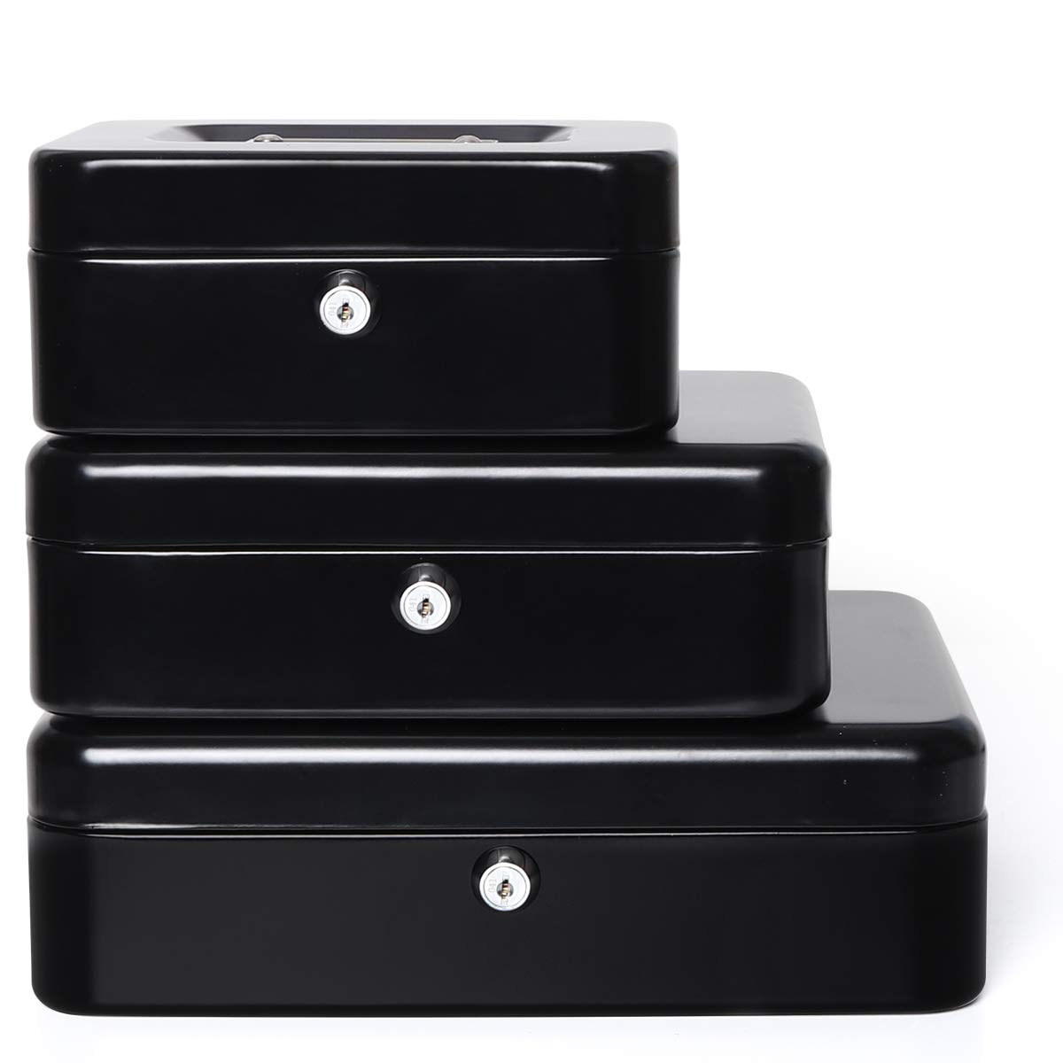 Large Metal Cash Box with Money Tray & Lock - 11.8 x 9.5 x 3.54 Inch Black Lockbox for Secure Money Storage - Perfect for Home, Office, Retail Stores & Small Business Cash Management
