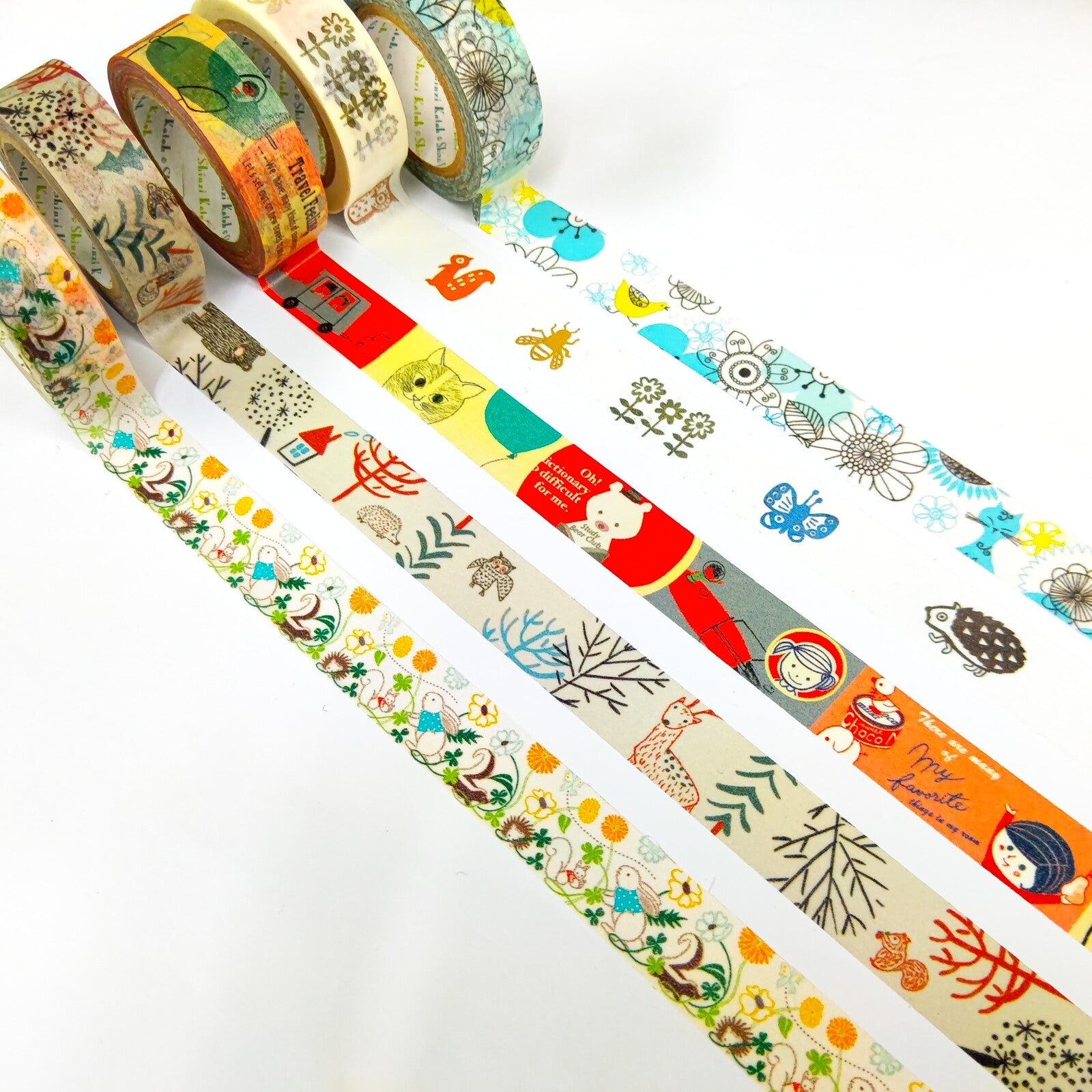 Shinzi Katoh Blue Cat & Flower Washi Tape - Decorative Japanese Paper Tape for Scrapbooking, Journaling, Gift Wrapping & DIY Crafts