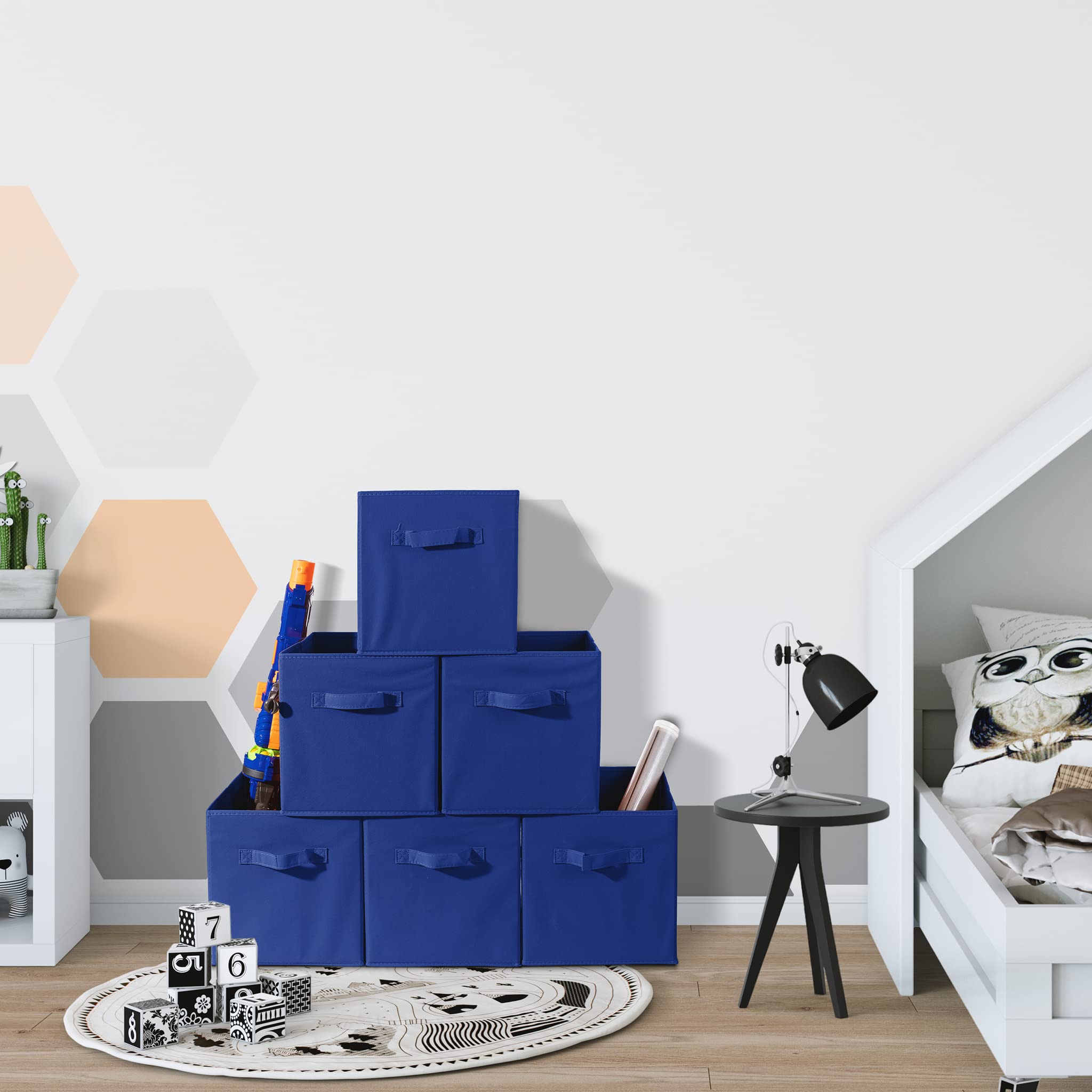 Sorbus Foldable Storage Cubes - Set of 6 Navy Blue Fabric Bins with Dual Handles for Home Organization (11 Inch) - Perfect for Pantry, Closet, Nursery, Playroom, Toy Storage & Shelving Units