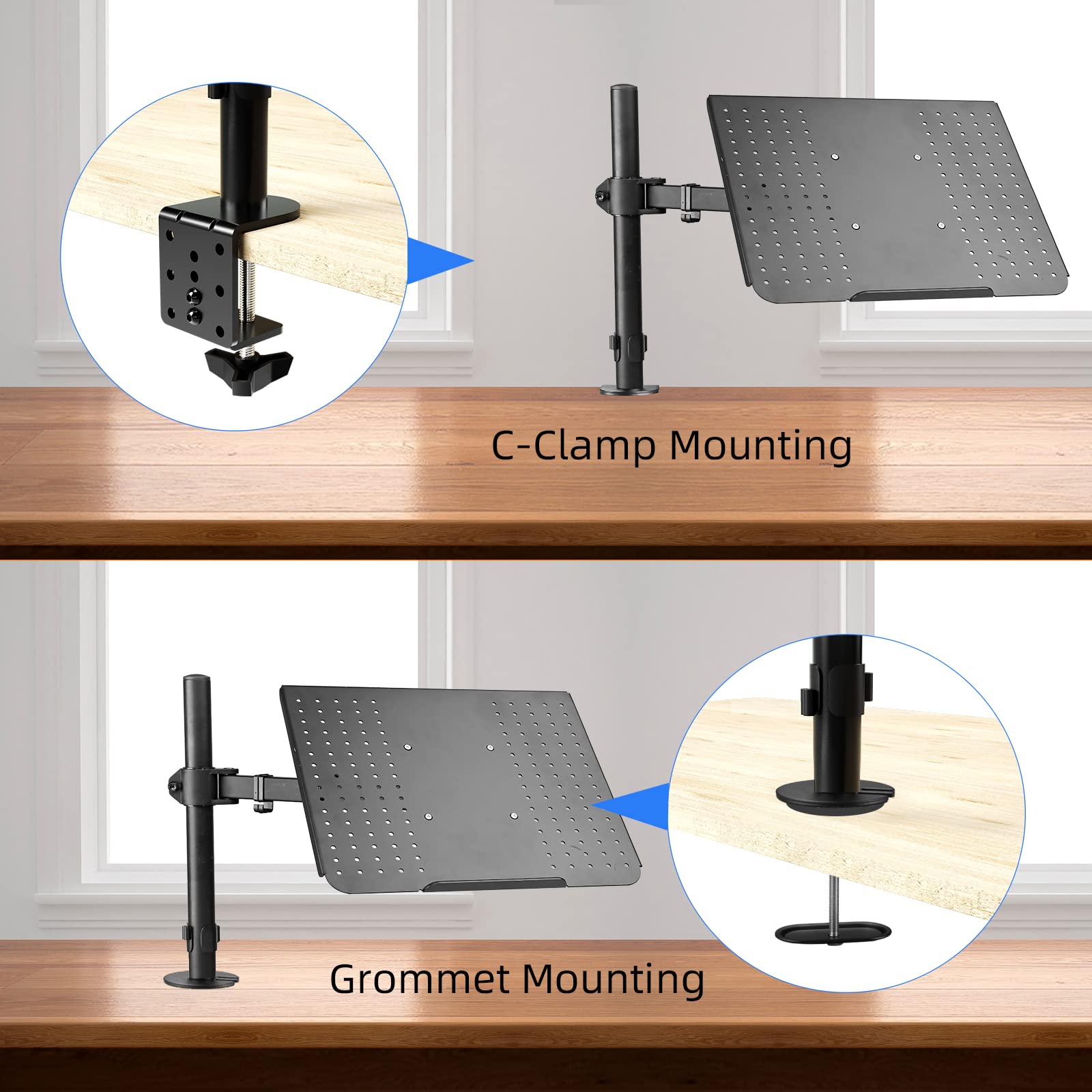Suptek Adjustable Laptop Desk Mount Stand with Tray - Ergonomic Monitor Arm for 13-27 Inch Screens, Supports Notebooks up to 17