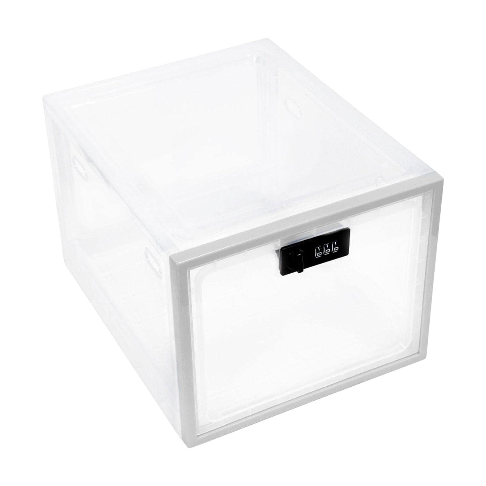 MagiDeal Lockable Storage Box - Childproof, Stackable, Compact Clear & White Locking Container for Lunch, School, Office, Home & Travel Organization