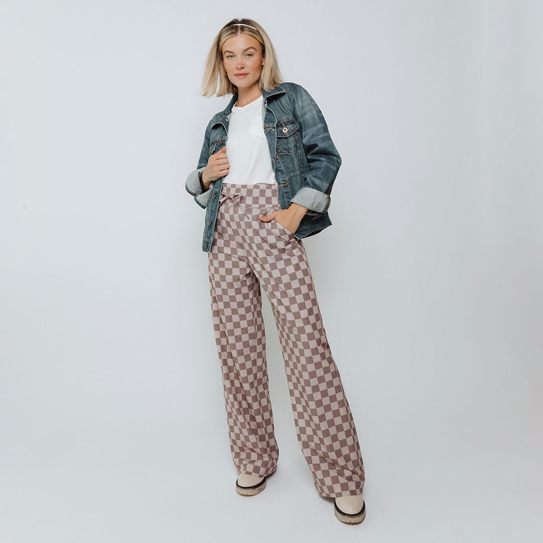 Stylish Audrey Checkered Brown Trousers for Women - Perfect for Office Wear & Casual Outfits