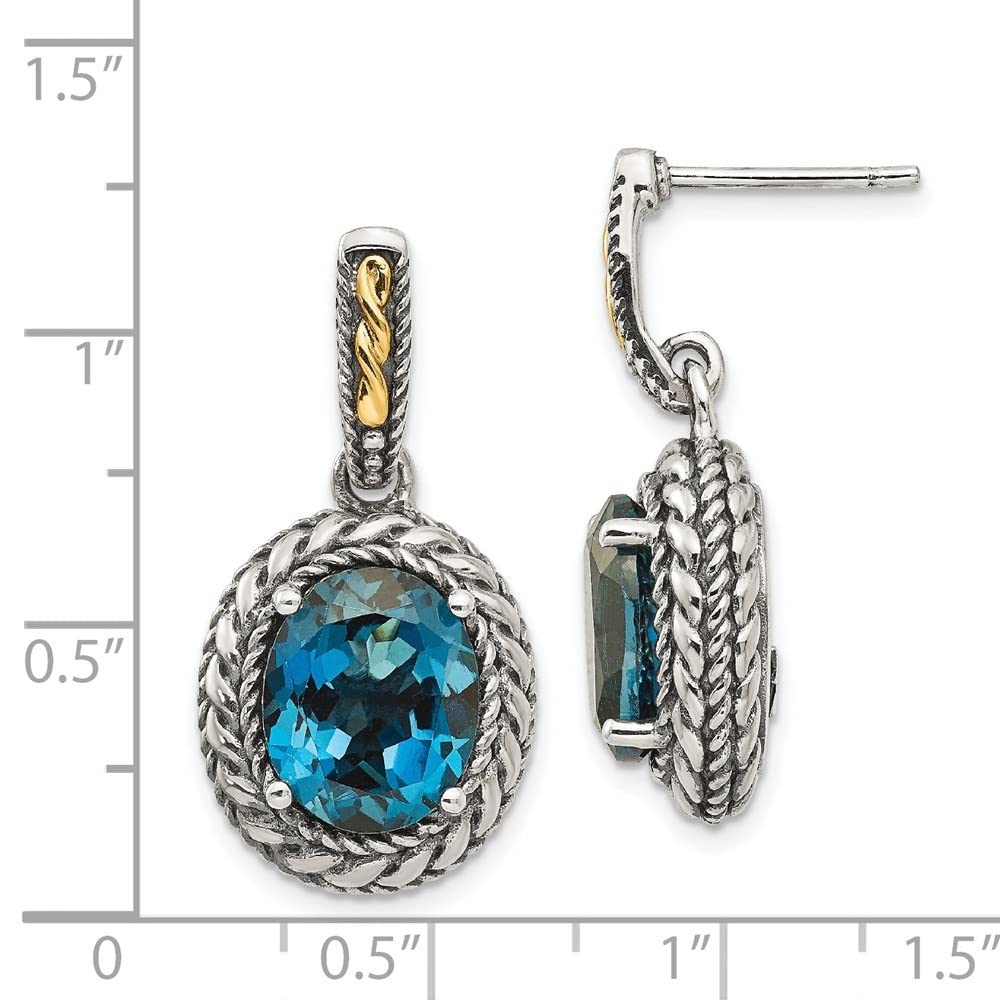 Diamond2Deal 925 Sterling Silver 14k White Gold London Blue Topaz Earrings for Women - 1.18 Inch Length, 0.59 Inch Width - Elegant Dangle Earrings for Wedding, Party & Special Occasions