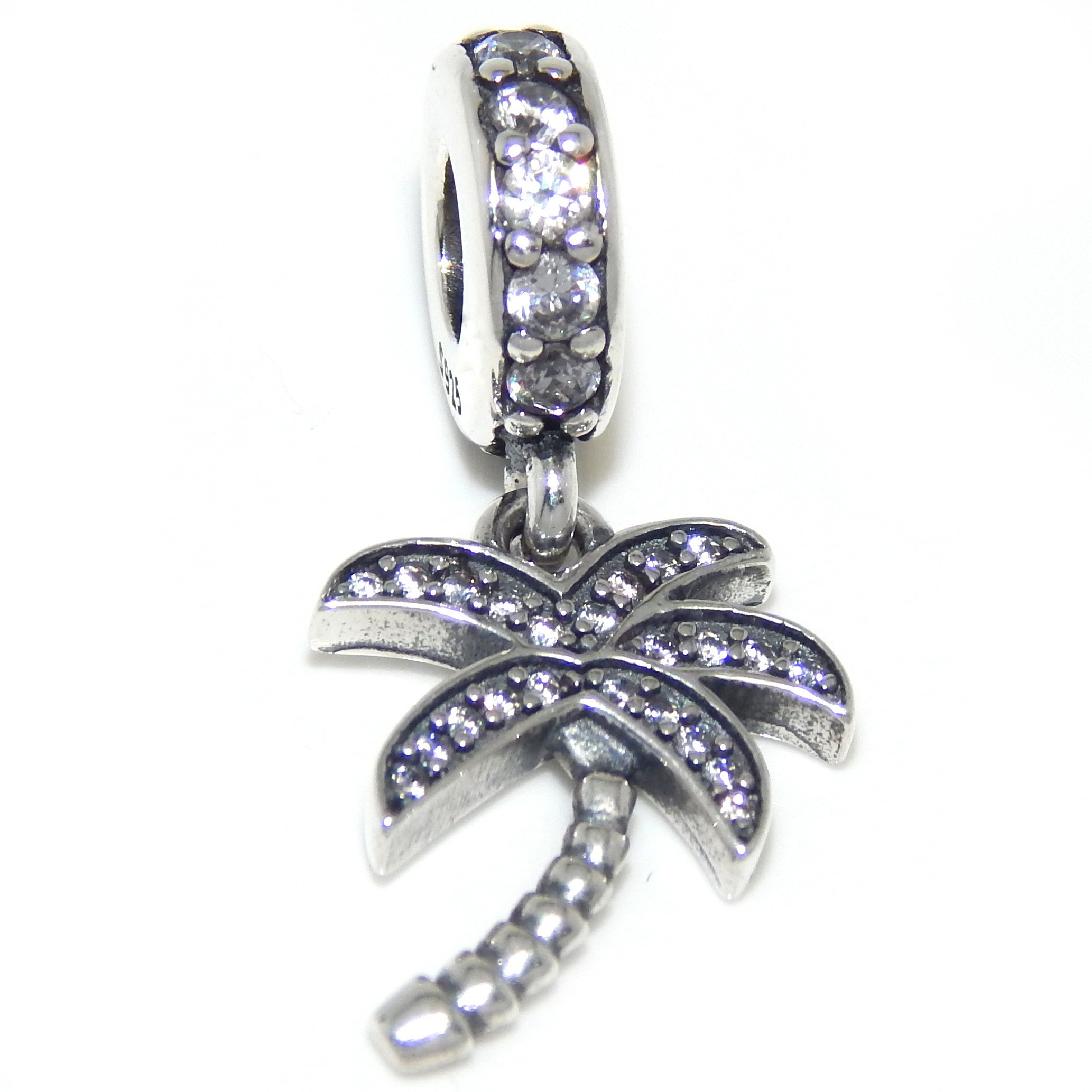 925 Sterling Silver Palm Tree Charm with Crystals for Jewelry Making