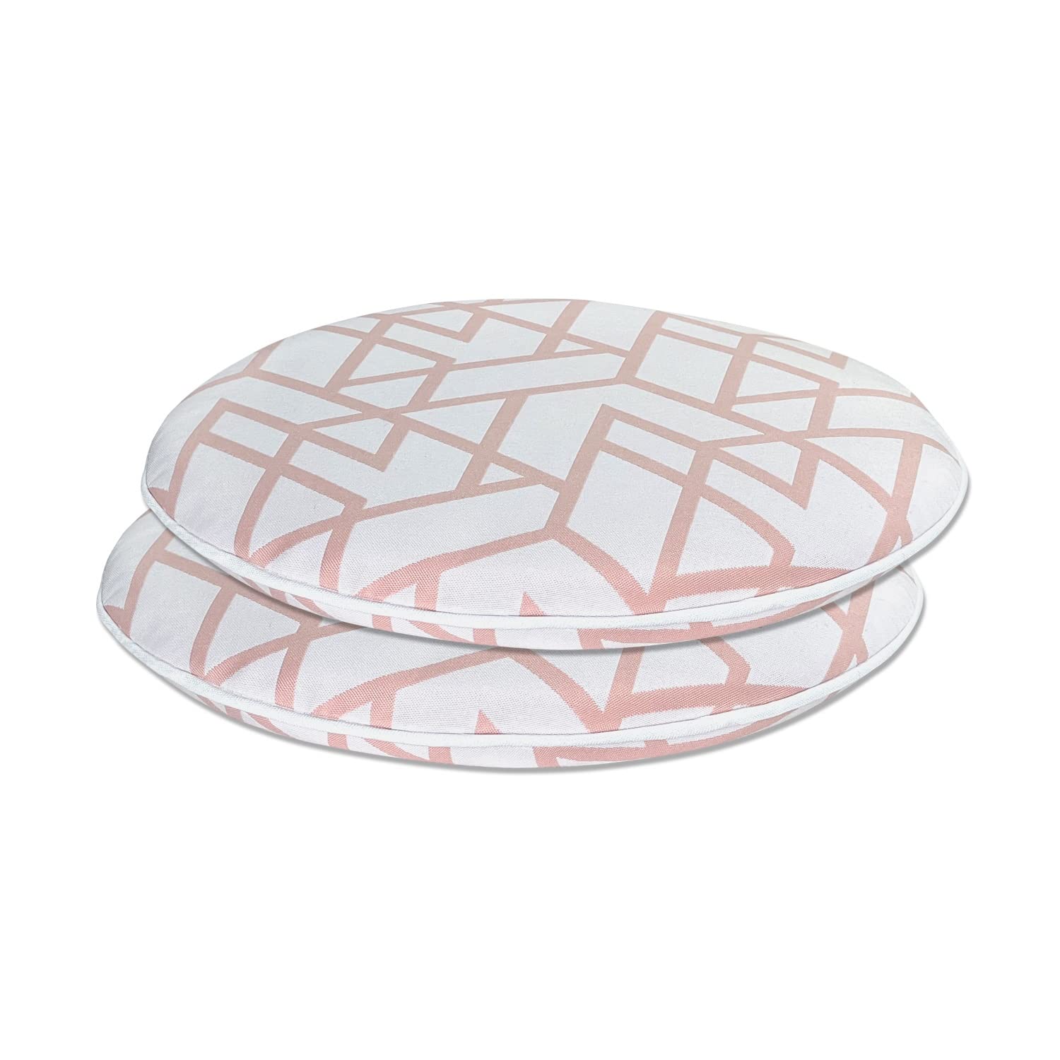 Bistro Chair Cushions Set of 2 - 16x16 Inch Pink Outdoor Seat Cushions with Geometric Triangle Design - Waterproof Round Patio Chair Pads for Dining Chairs, Garden Furniture & Outdoor Decor