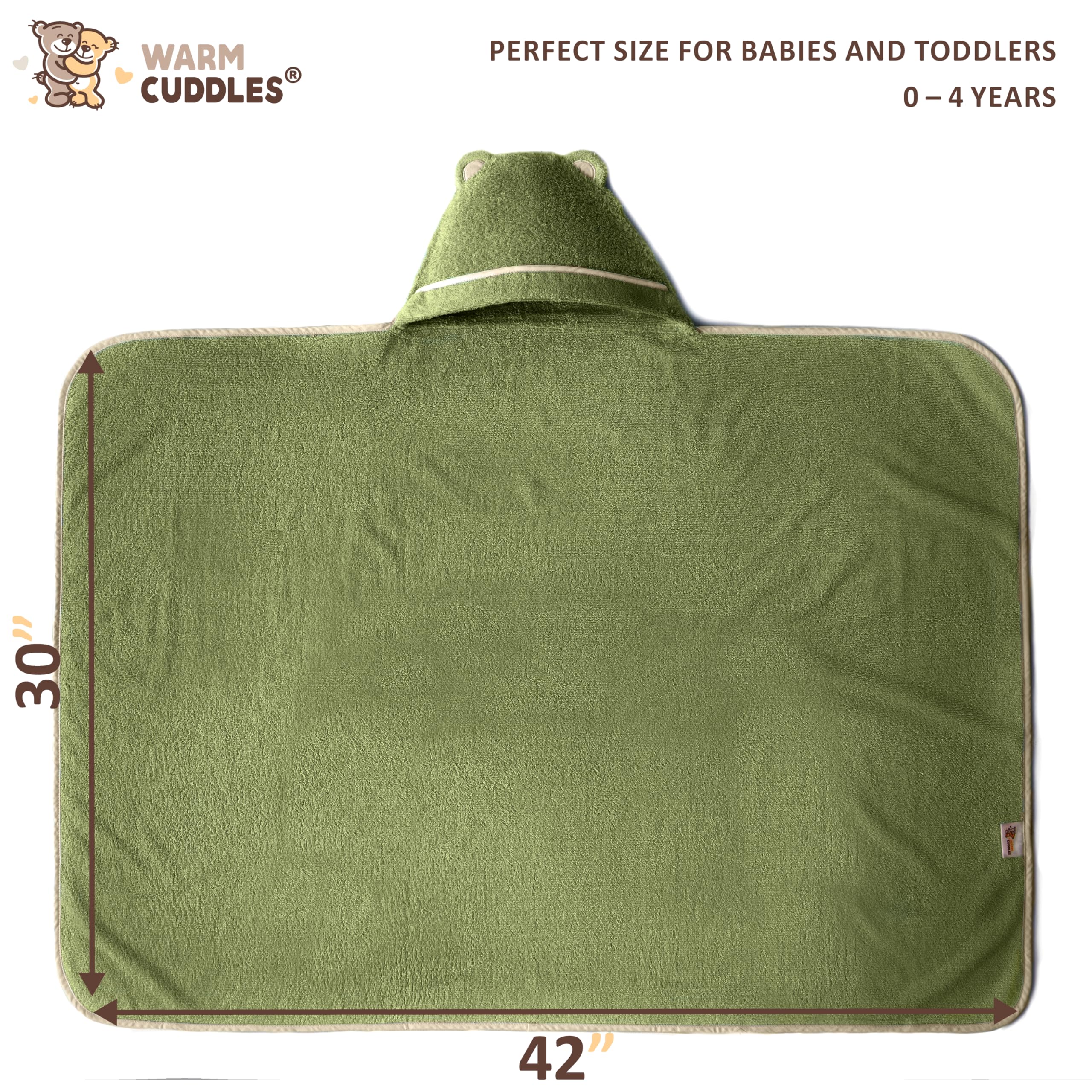 Premium Bamboo Rayon Toddler Hooded Towel - Soft & Absorbent Baby Bath Towel for Boys & Girls - Large Kids Hooded Towel for Swimming, Beach & Bath Time (Olive Green)