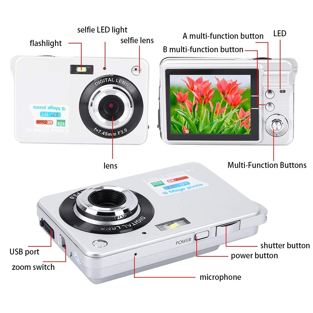 Kids Digital Camera for Girls Age 3-10 | 1080P HD Video Camera with 2.0 Inch TFT Screen | Supports 32GB TF Card | Perfect Birthday Gift & Travel Companion (Silver)