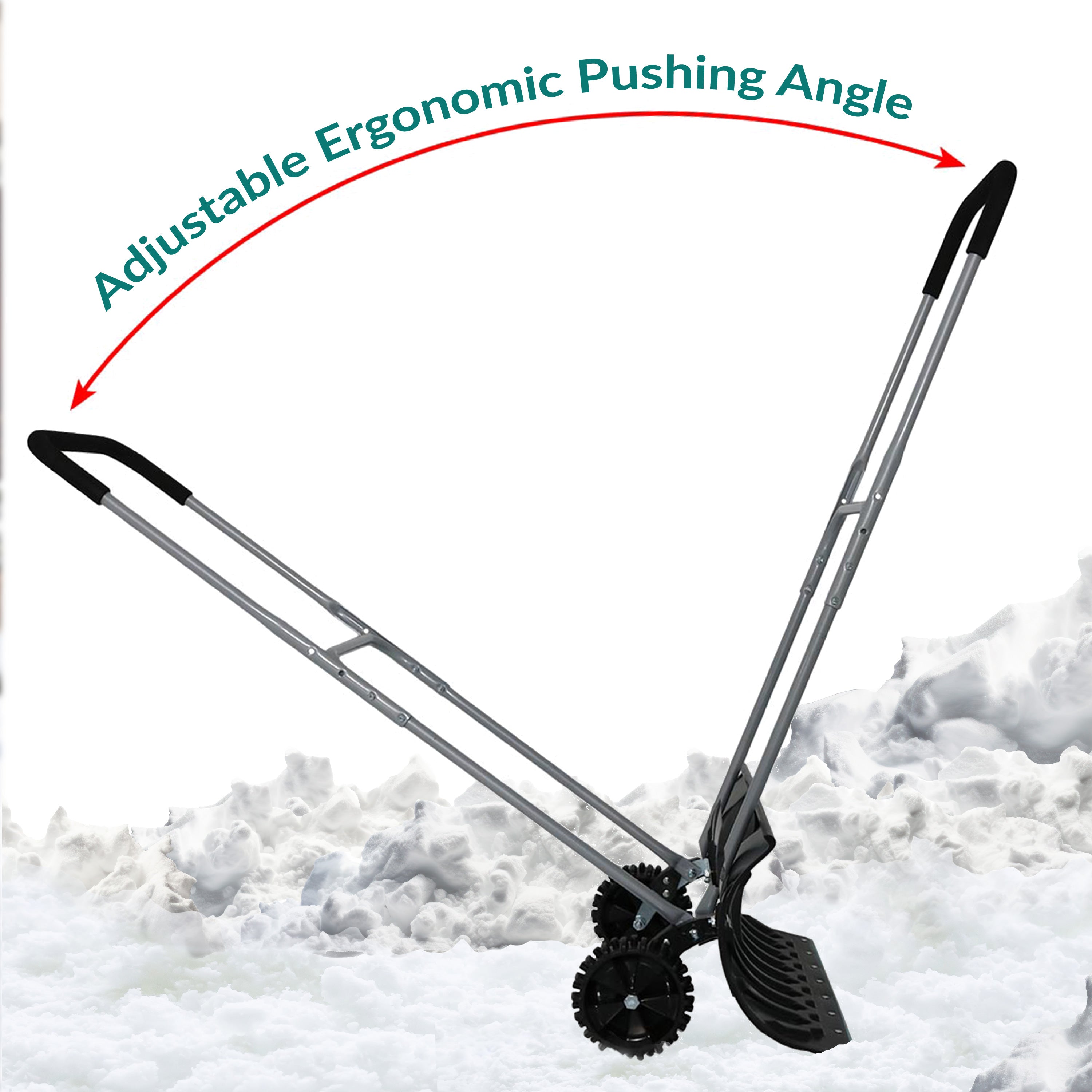 Heavy Duty Snow Shovel with Wheels - Adjustable Handle for Easy Snow Removal - Ideal for Driveways, Sidewalks & Winter Storms