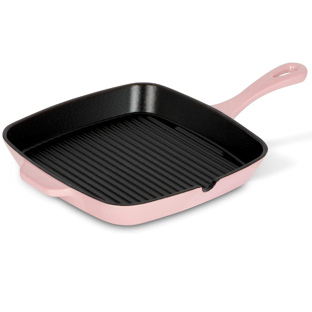 Cuisinart CI30 23HRPKC Cast Iron Square Grill Pan - Rosy Pink | Pre-Seasoned, Heavy Duty & Non-Stick | Perfect for Indoor/Outdoor Grilling, Steaks, Burgers & Vegetables