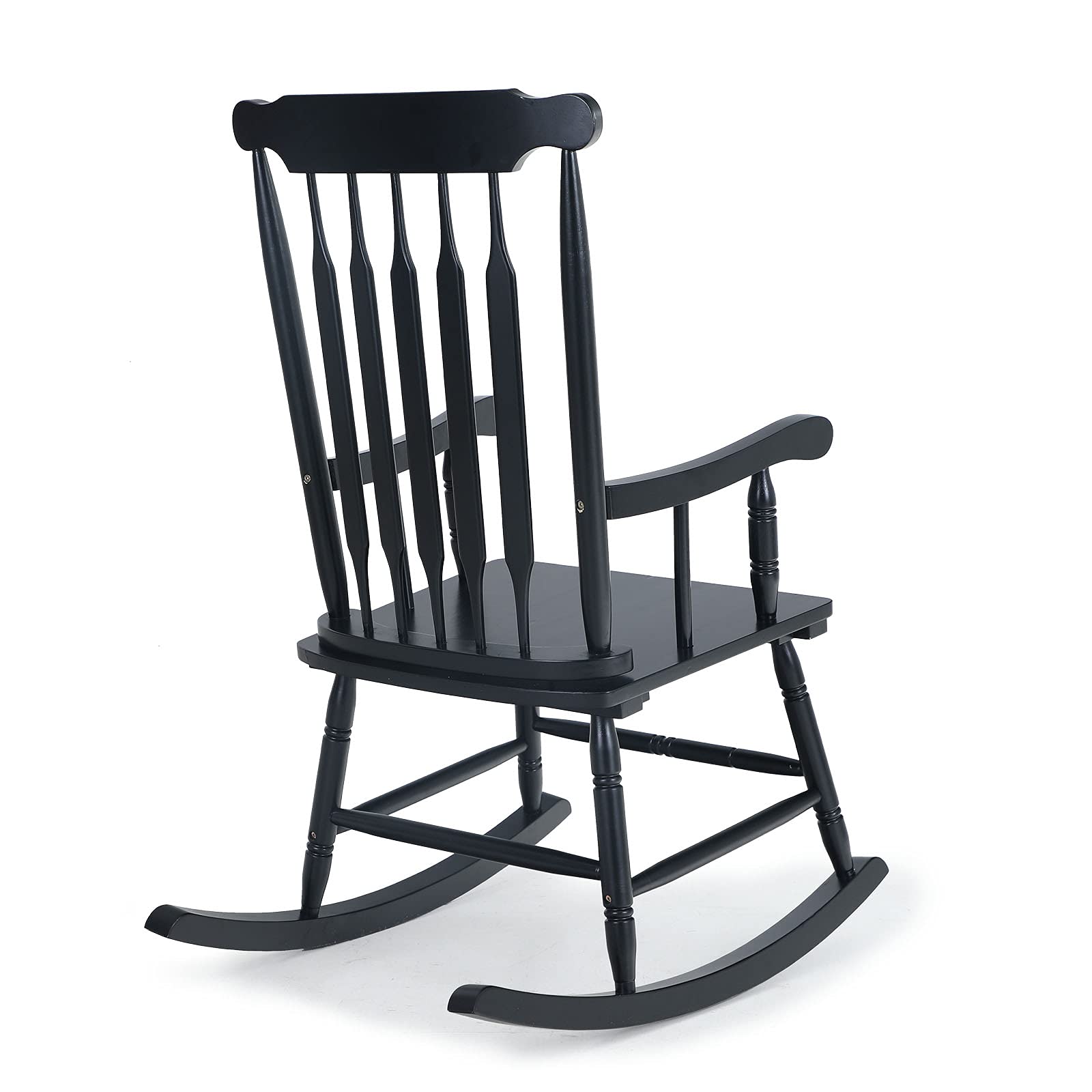 Sophia & William Modern Outdoor Wooden Rocking Chair - Poplar Wood with Fan-Shaped Back - 300 lbs Weight Capacity - Perfect for Porch, Patio, Garden, Lawn, Balcony, Backyard & Indoor Use - Black (1 Pack)