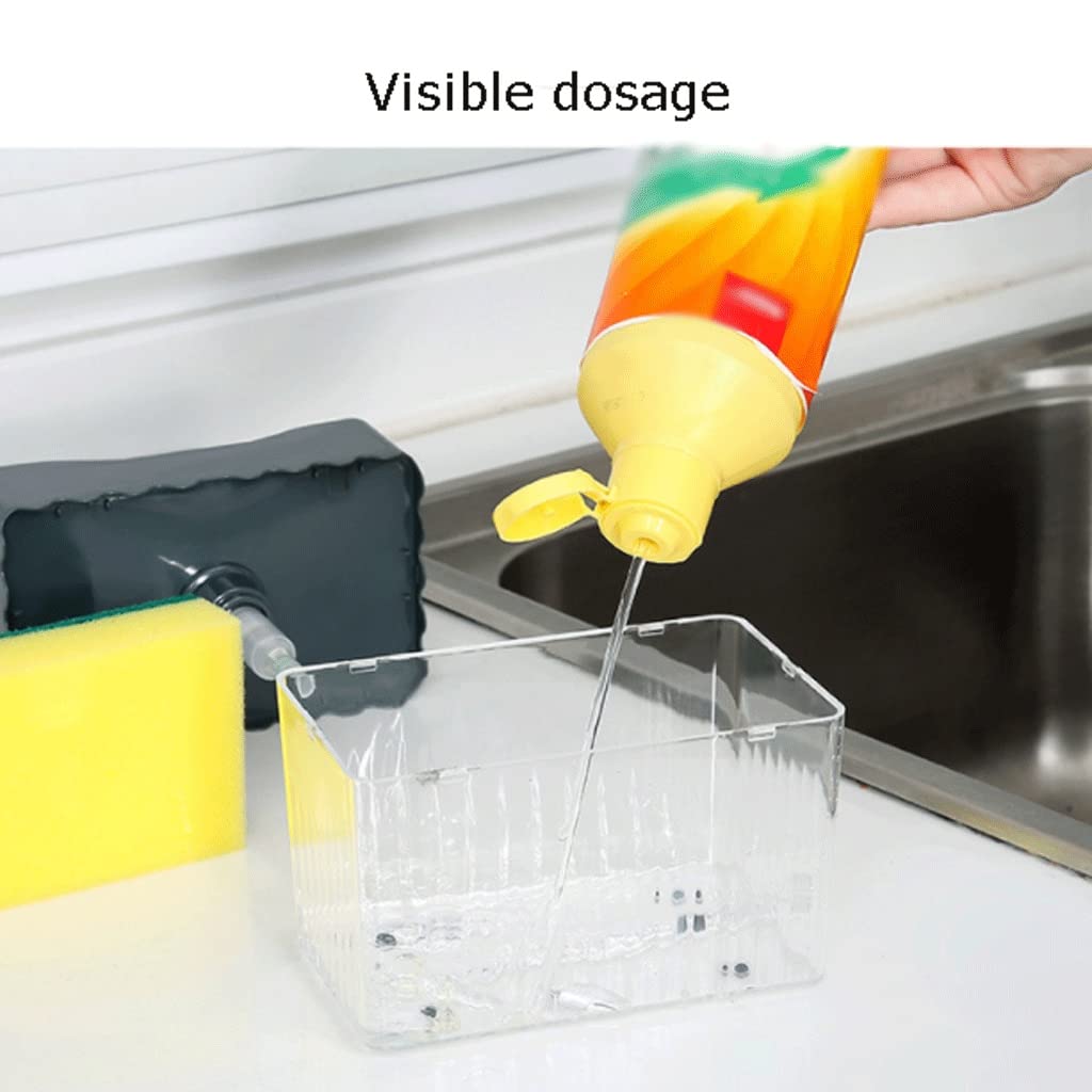 Refillable ABS Press-Type Soap Dispenser with Sponge Holder - 2-in-1 Kitchen Soap Pump for Dishwashing & Sink Area (Black) | Perfect for Kitchen Countertops, Sinks, and Dishwashing Stations
