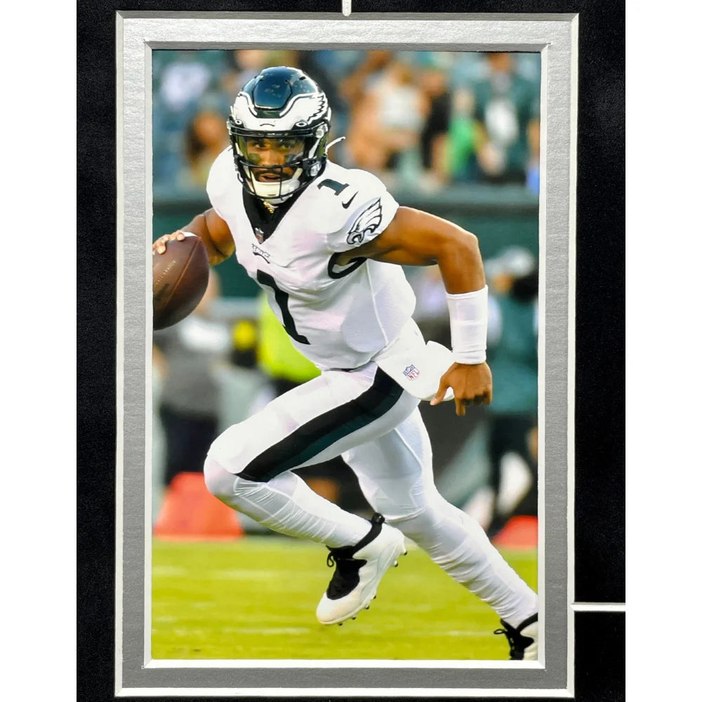 Jalen Hurts Autographed Philadelphia Eagles 8x10 Photo Framed with JSA COA - Signed NFL Memorabilia for Eagles Fans, Man Cave & Sports Collectibles Display