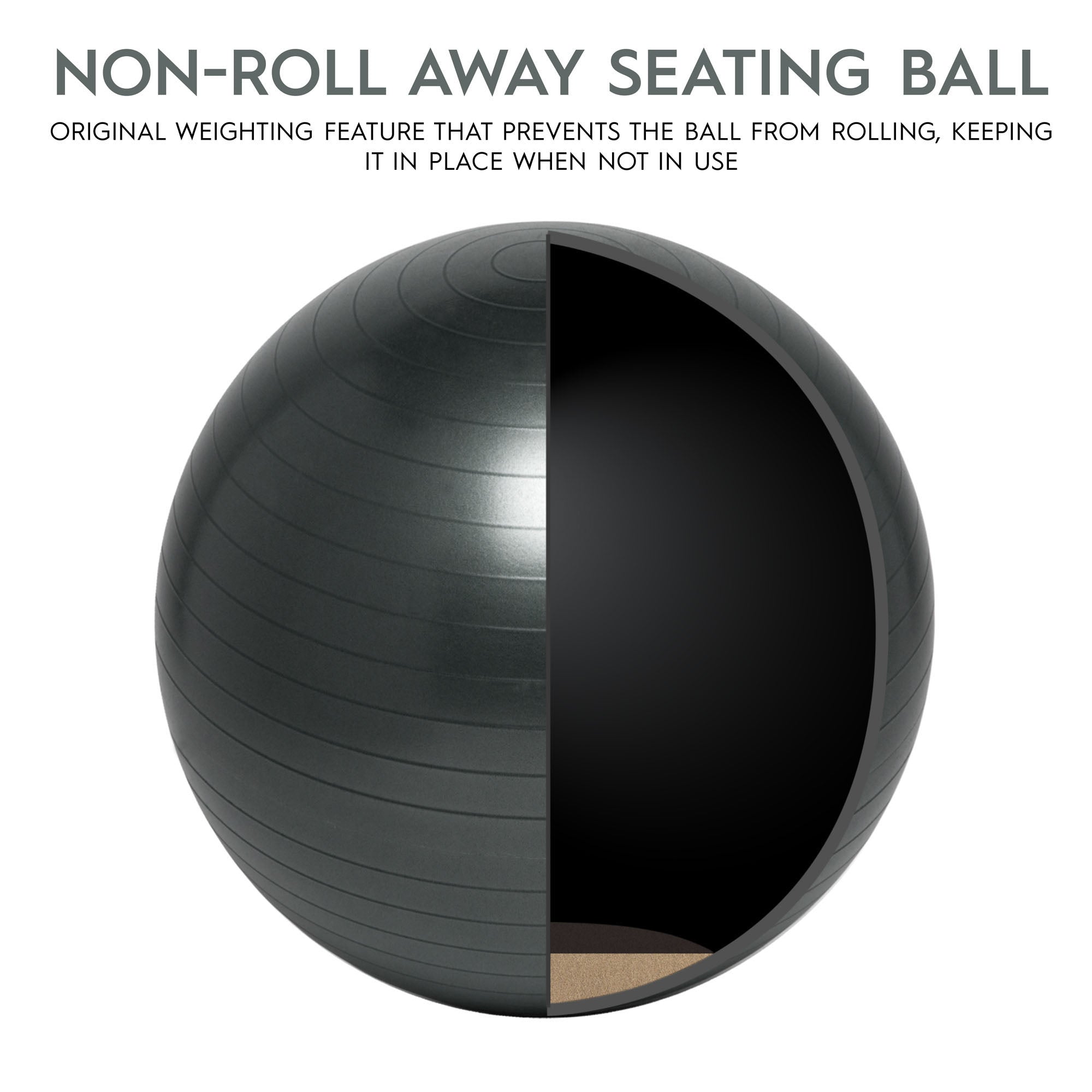 Bouncyband 65cm Balance Ball Chair - Dynamic Dark Gray Stability Ball Seat for Active Sitting, Office, Classroom & Home Use