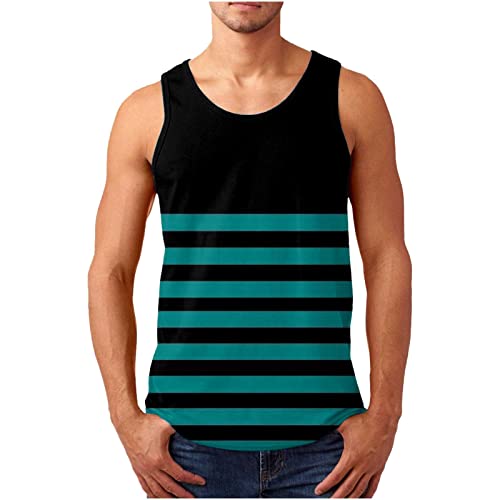 Hoyomi Men's Summer Gradient Striped Tank Top - Slim Fit Sleeveless Gym Shirt, Breathable Polyester Crew Neck Tee for Workout, Running, Beach & Casual Wear