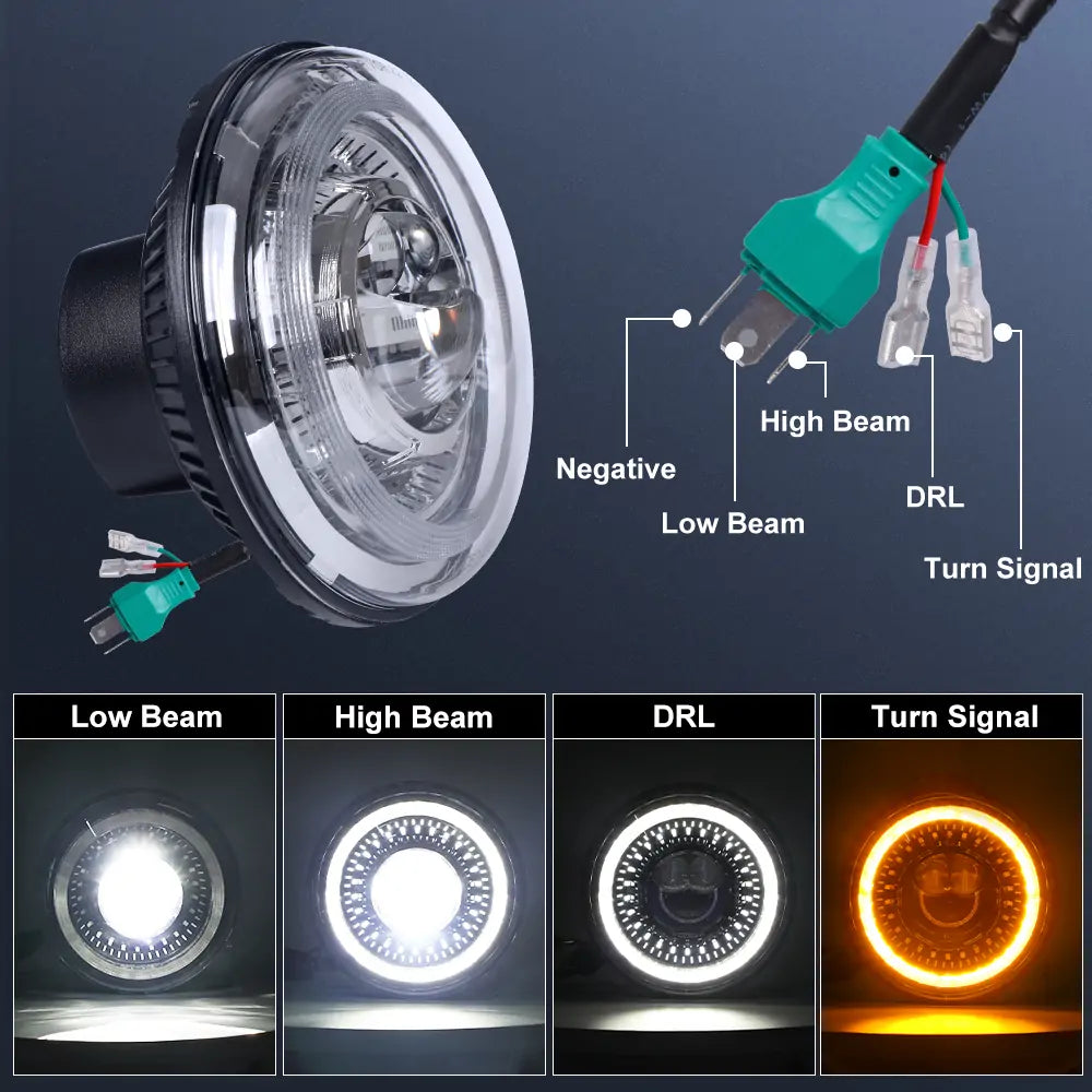 LOYO 7 Dragon Eye LED Headlight for Harley Davidson Motorcycles - Chrome Finish - High Visibility for Night Riding & Custom Bike Upgrades