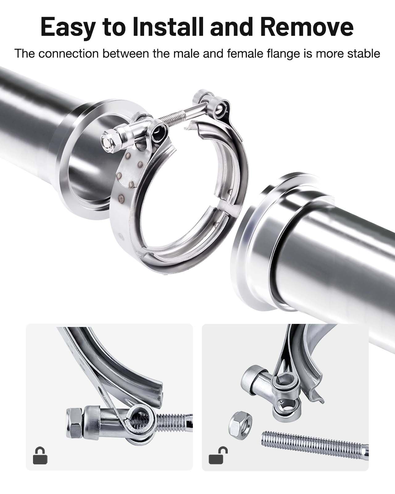 EVIL ENERGY 3.0 Inch V Band Clamp - Stainless Steel Exhaust Clamp with Flange Flat Mild Steel - Perfect for Turbocharger & Performance Exhaust Systems