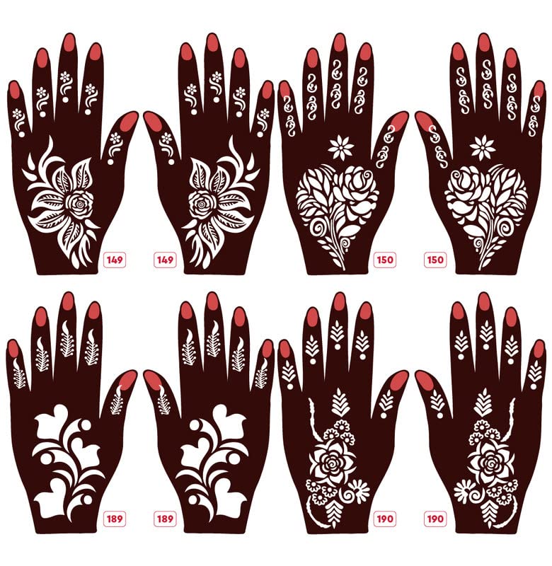 Apcute Henna Tattoo Stickers Set of 8 Pieces - Easy-to-Use Temporary Mehndi Design Stencils for Hands - Perfect for Girls, Women & Kids - Beautiful Bridal & Festival Body Art Decoration