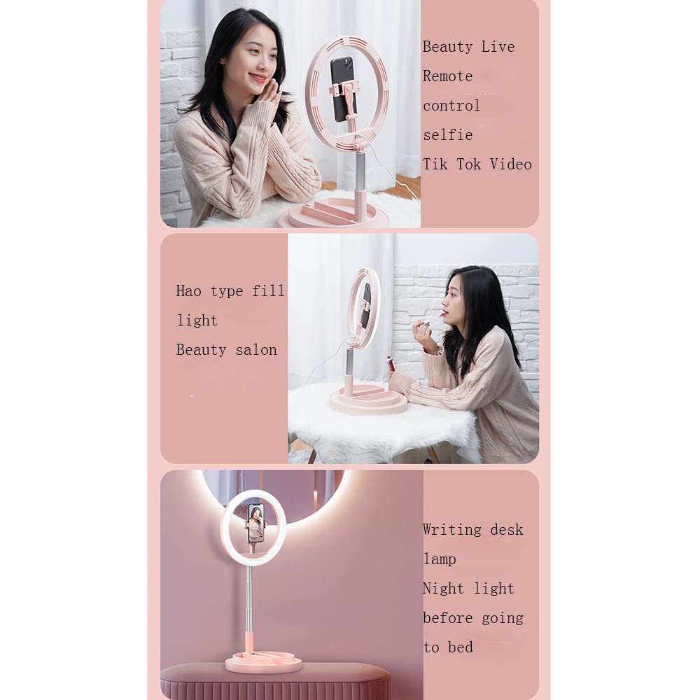MINJUK Ring Light with Stand for Live Streaming, Selfie, Photography - Adjustable Floor & Desktop Fill Light with Telescopic Folding Tripod, Beauty Lighting for YouTube/TikTok (Black) - Perfect for Home Studio, Makeup Vanity & Content Creation