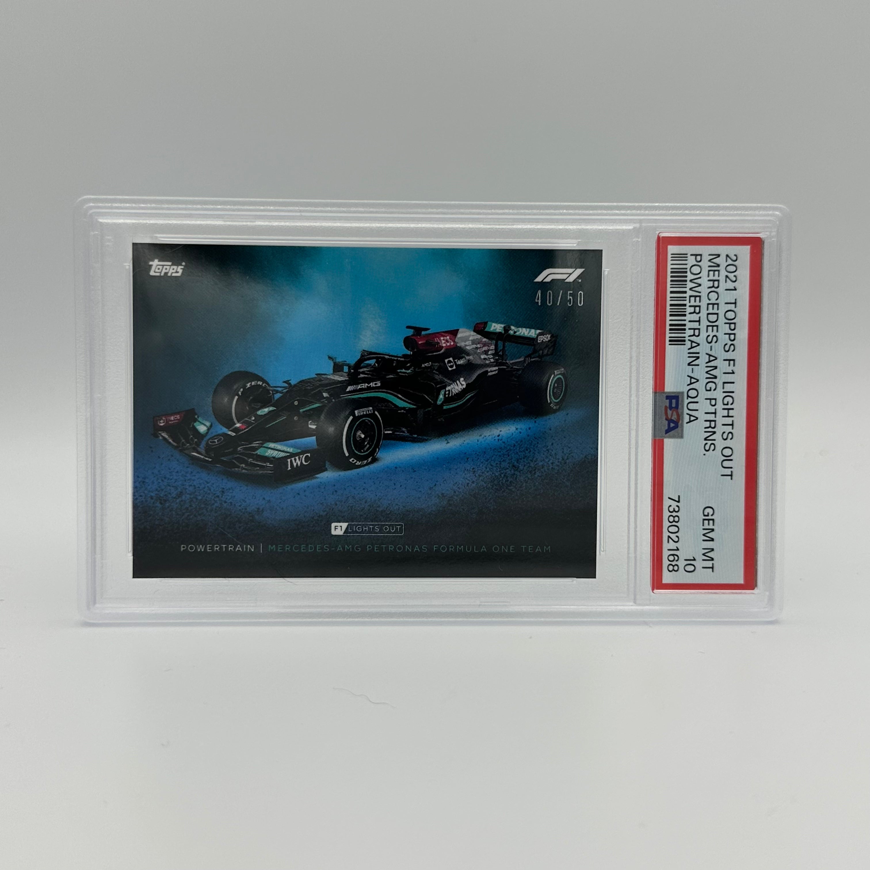 PSA 10 Graded 40/50 Mercedes AMG Petronas F1 Team PowerTrain Aqua Trading Card - Limited Edition Collectible for Formula 1 Fans & Sports Memorabilia Enthusiasts