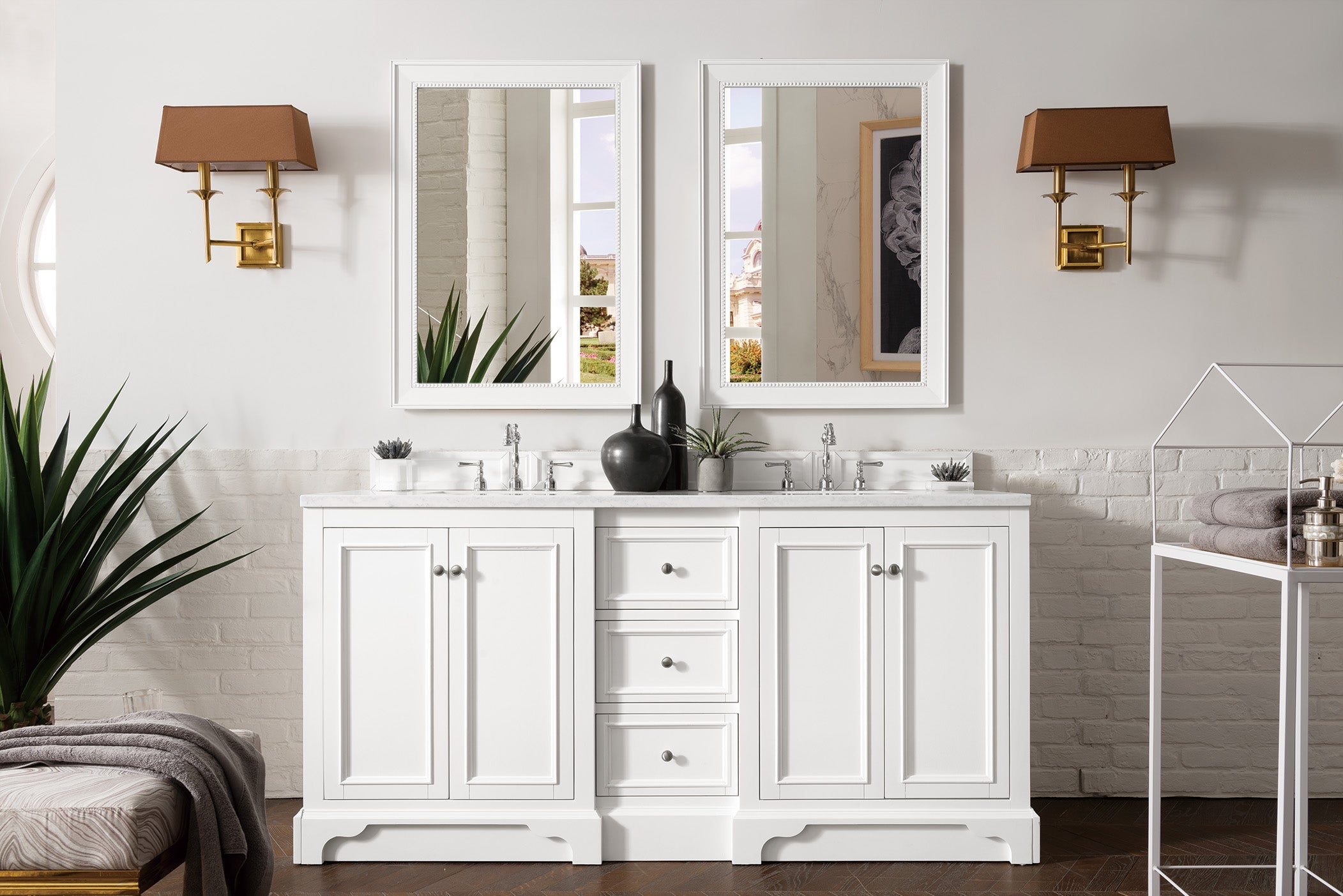 De Soto 72 Inch Double Vanity with 3CM Arctic Fall Solid Surface Top - Bright White Bathroom Sink Cabinet for Modern & Traditional Homes | Perfect for Master Bath, Guest Bath, or Powder Room