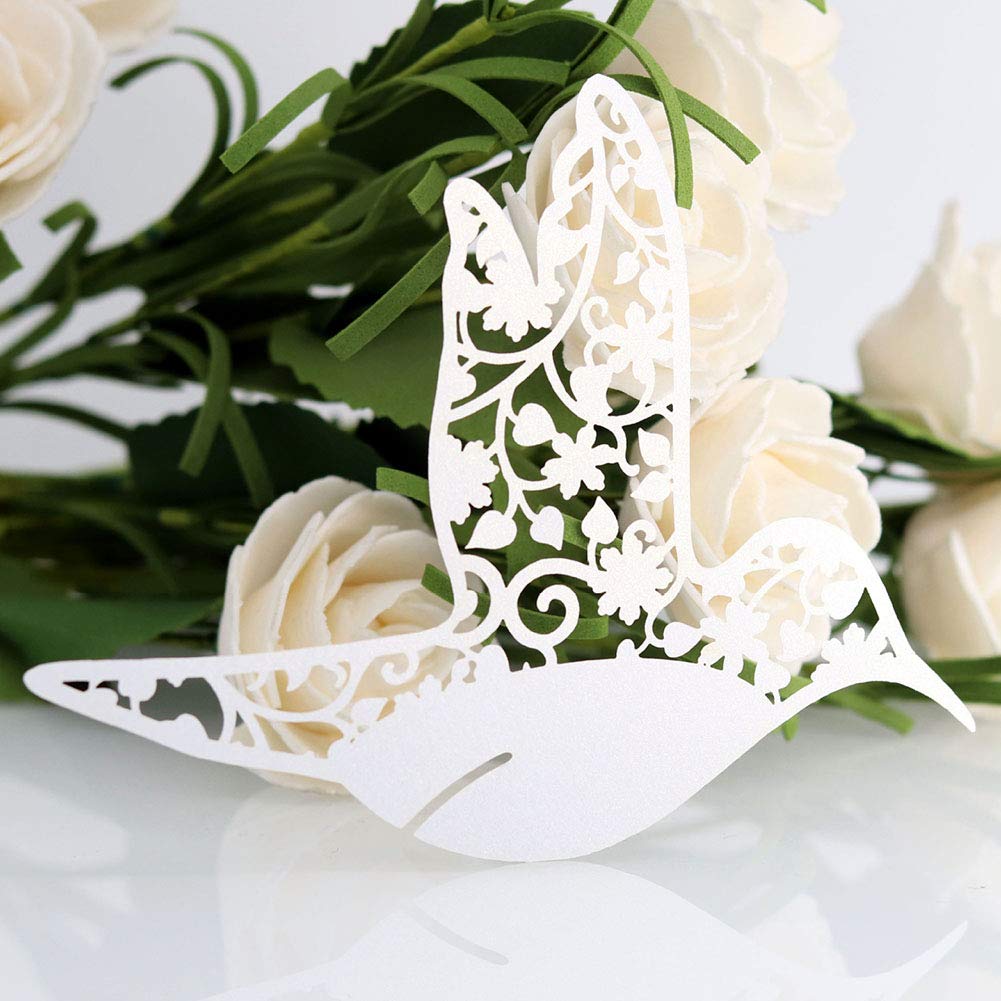 50pcs White Little Bird Shape Wedding Place Cards - Elegant Seating Name Cards for Wedding, Party & Wine Glass Table Decoration - Perfect for Reception, Bridal Shower & Special Events